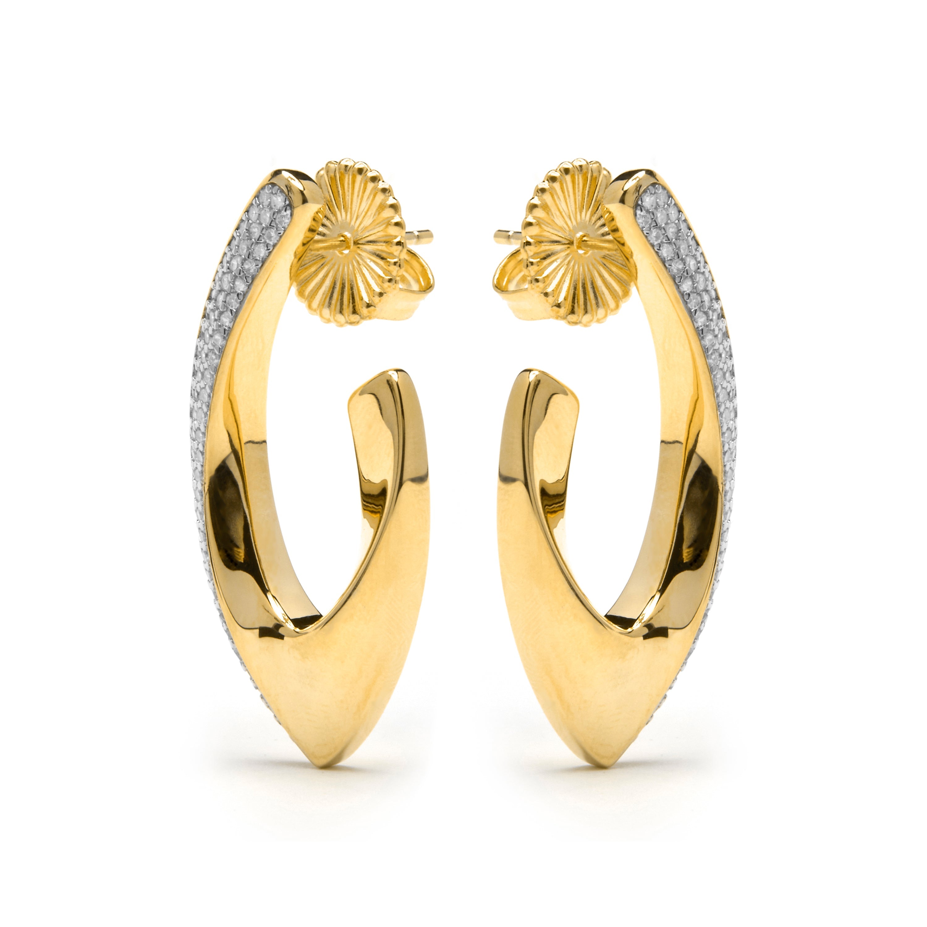 Brincos de Prata 925 com Zircônia Brilhante e acabamento em ouro amarelo 18k - Kurpip
