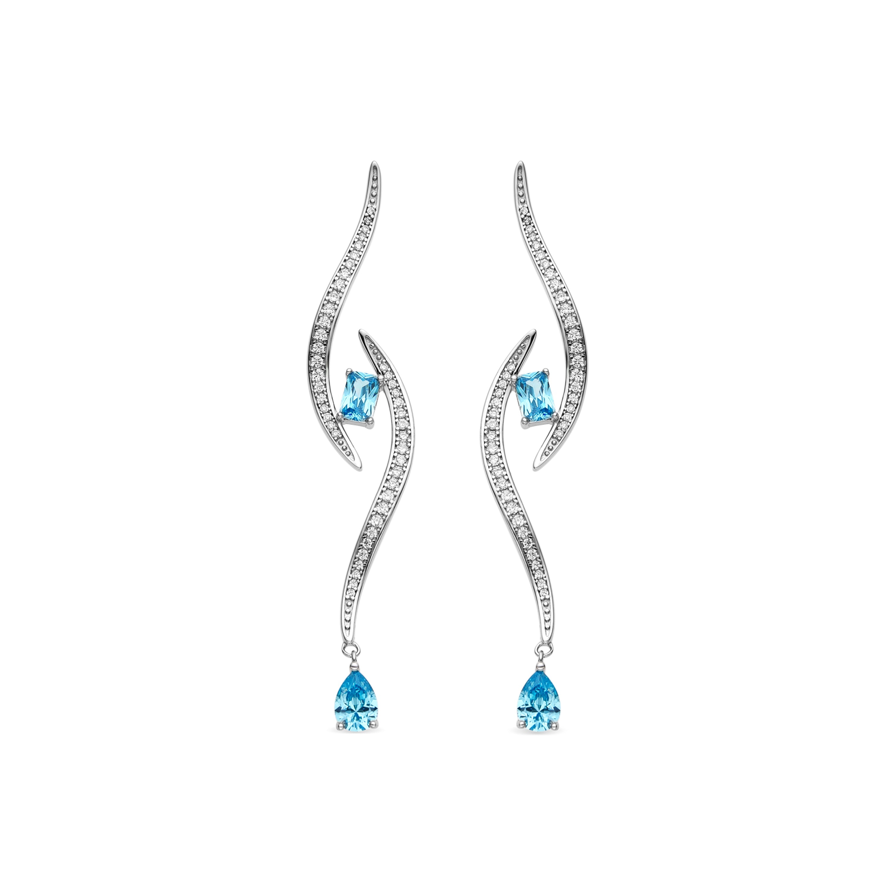 925 Sterling Silver and Aquamarine Zirconia Earrings with Rhodium Finish - Thyrod