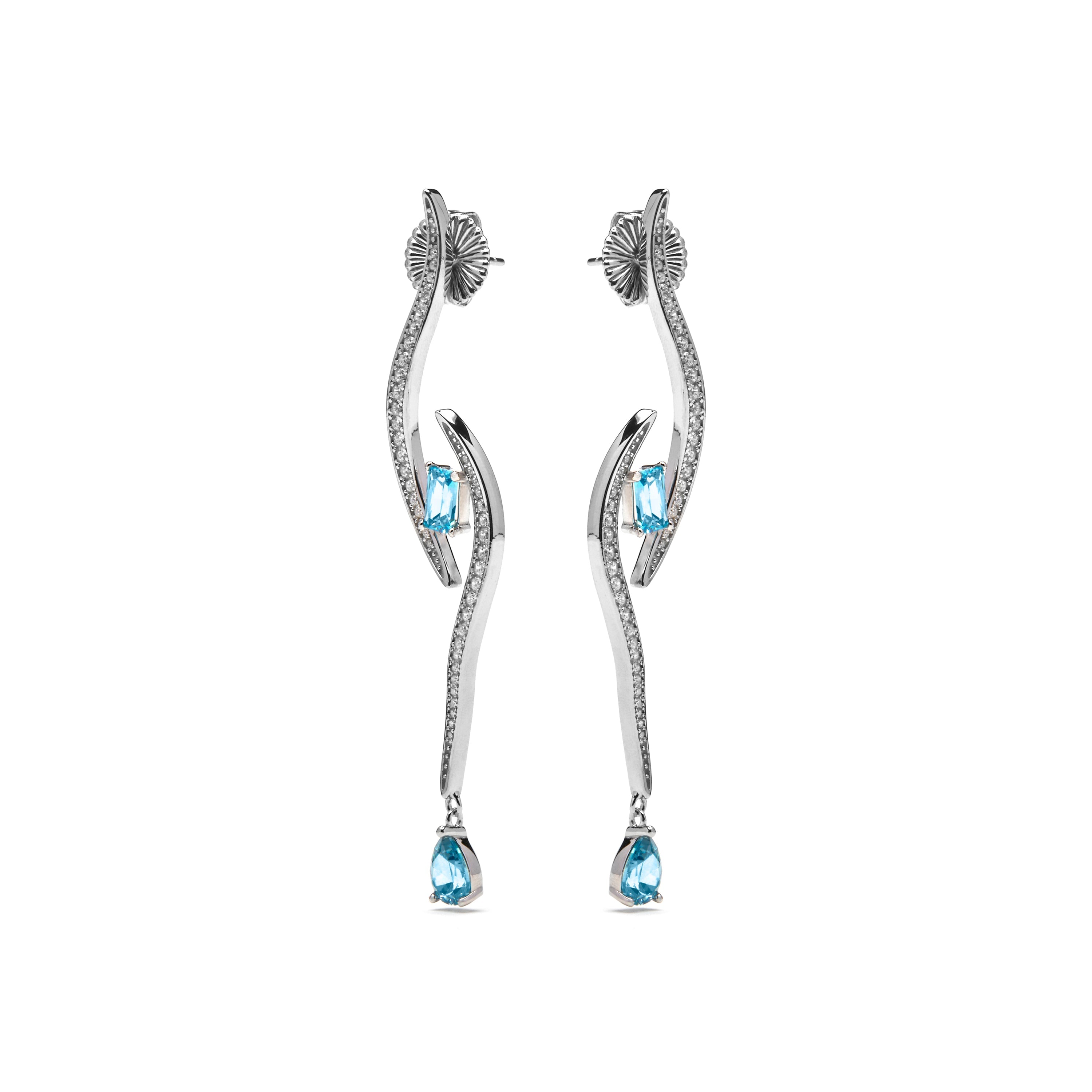 925 Sterling Silver and Aquamarine Zirconia Earrings with Rhodium Finish - Thyrod