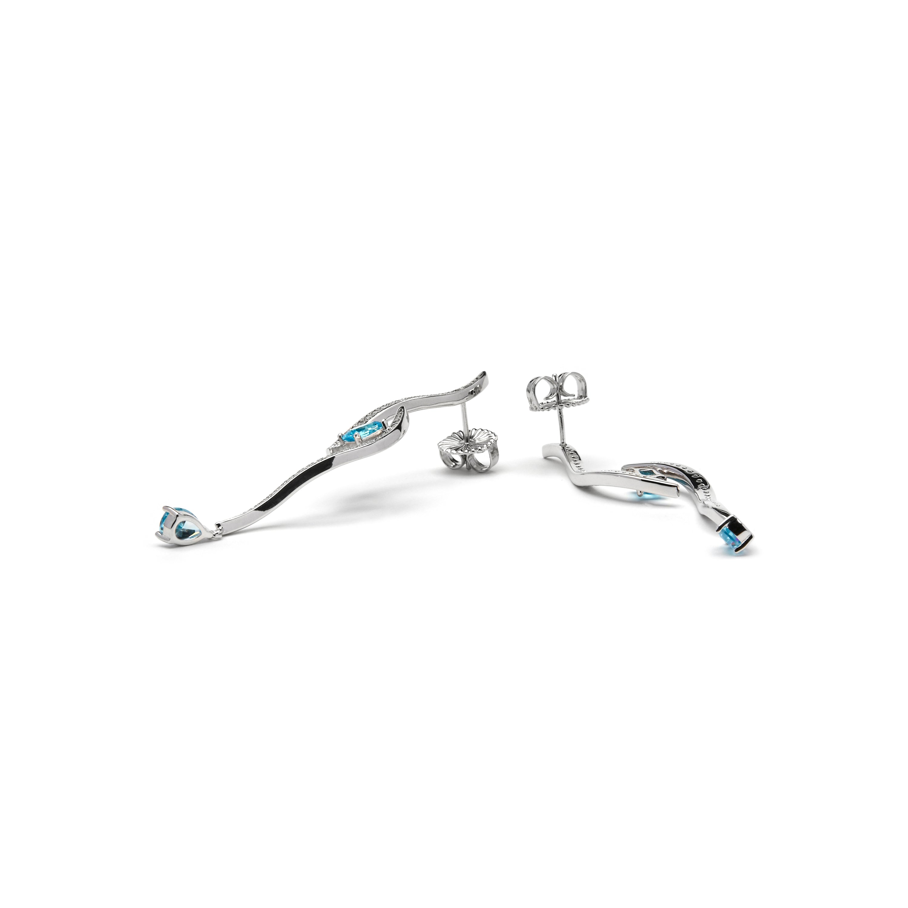925 Sterling Silver and Aquamarine Zirconia Earrings with Rhodium Finish - Thyrod