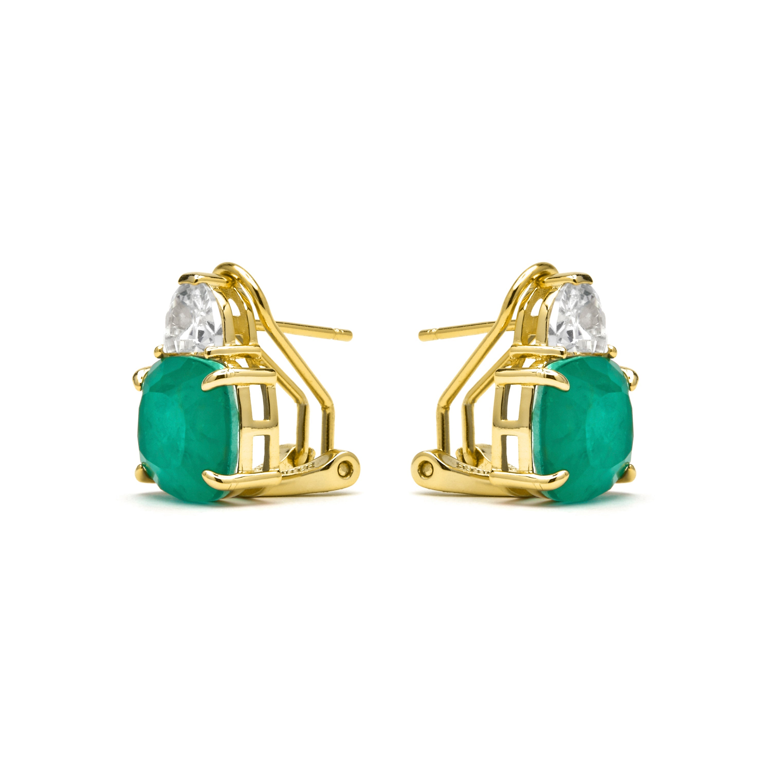 Pendientes de Plata de Ley 925 y Cuarzo Hidrotermal Verde Paraiba acabado oro amarillo de 18k - Rukna