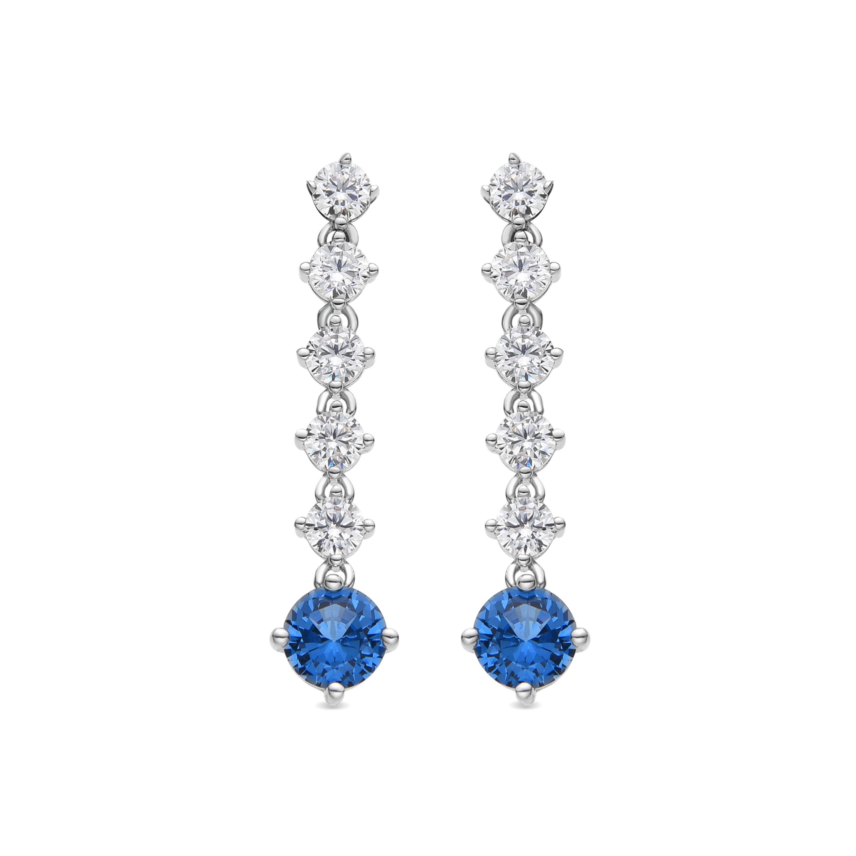 925 Sterling Silver and Blue Topaz Zirconia Earrings with Rhodium Finish - Hamali