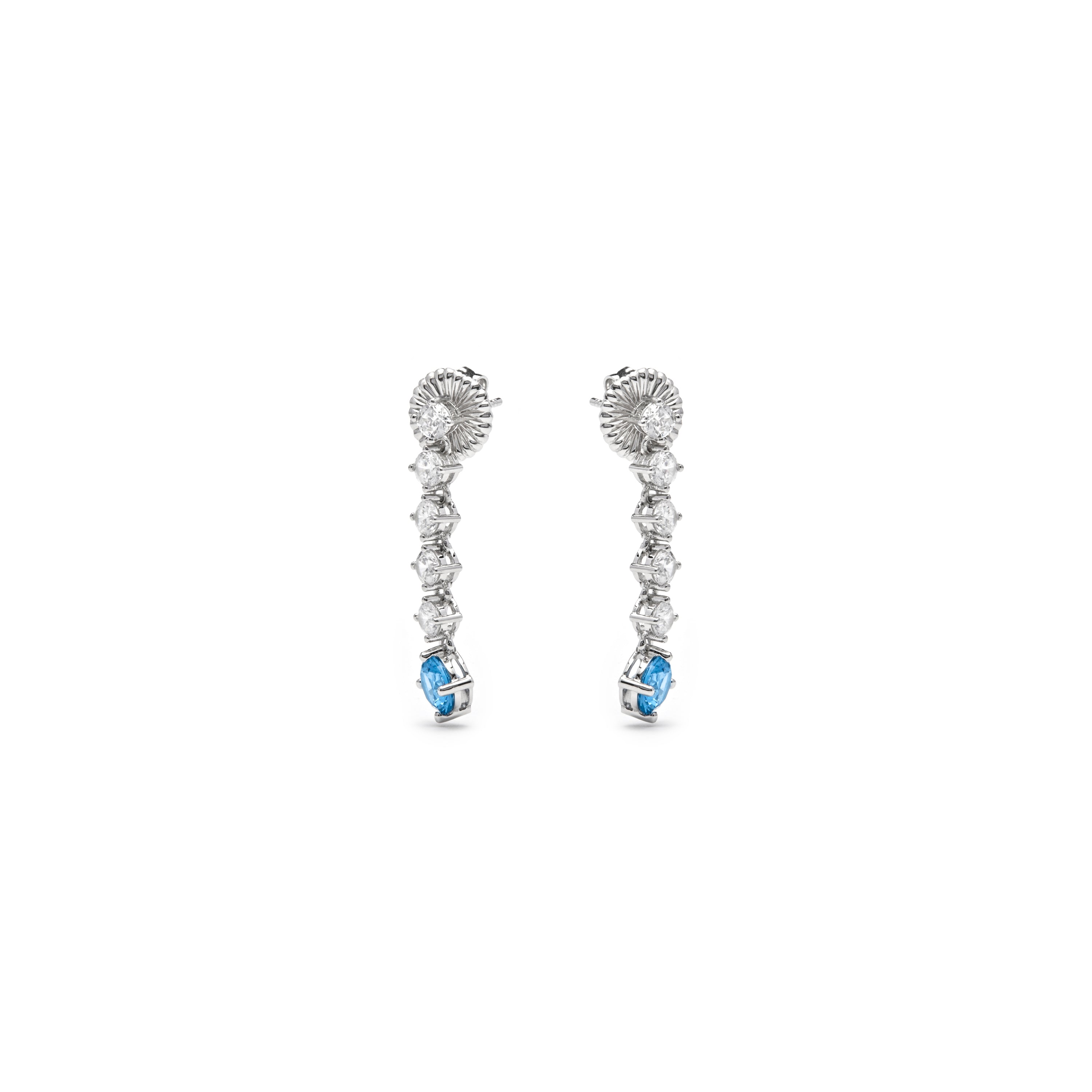 925 Sterling Silver and Blue Topaz Zirconia Earrings with Rhodium Finish - Hamali