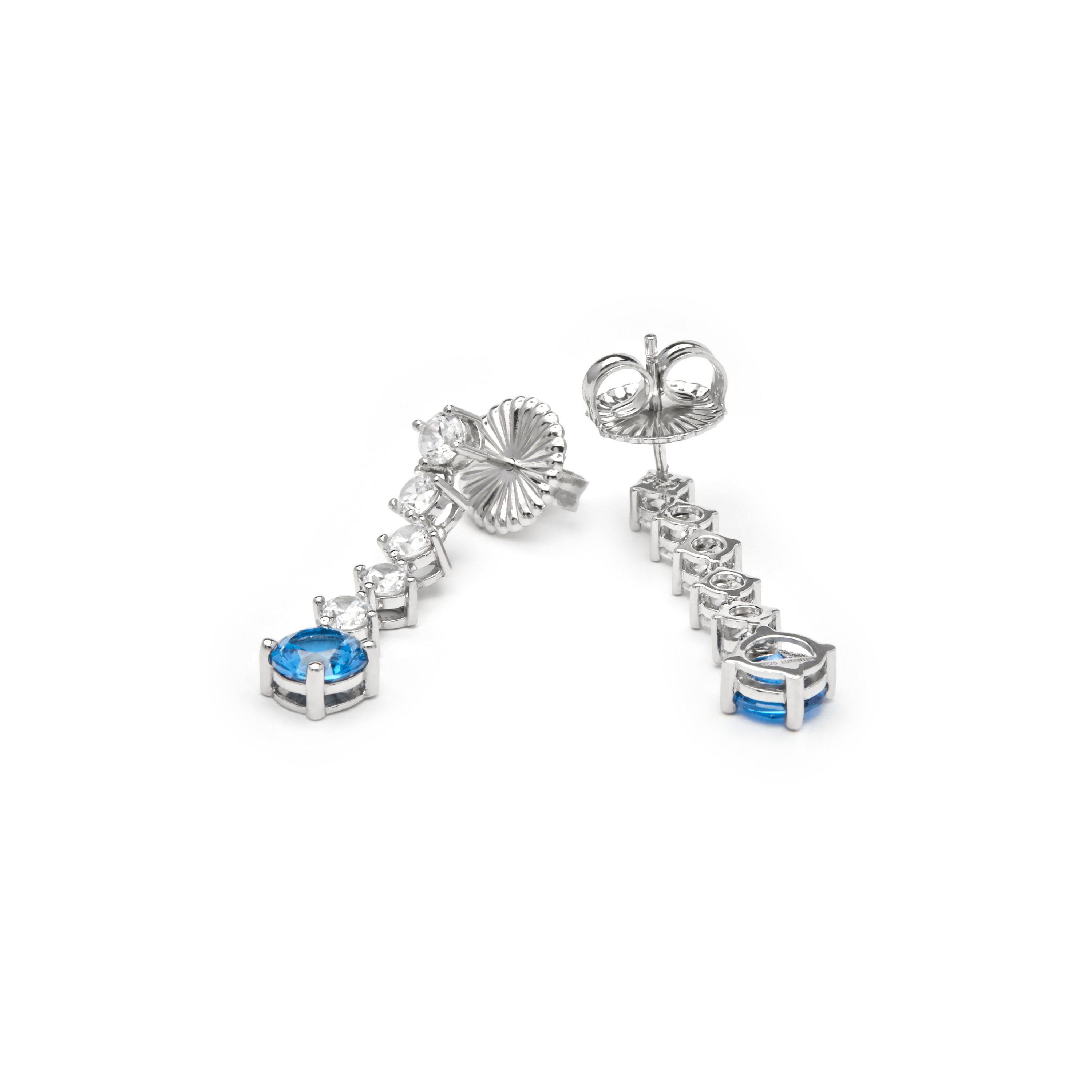 925 Sterling Silver and Blue Topaz Zirconia Earrings with Rhodium Finish - Hamali