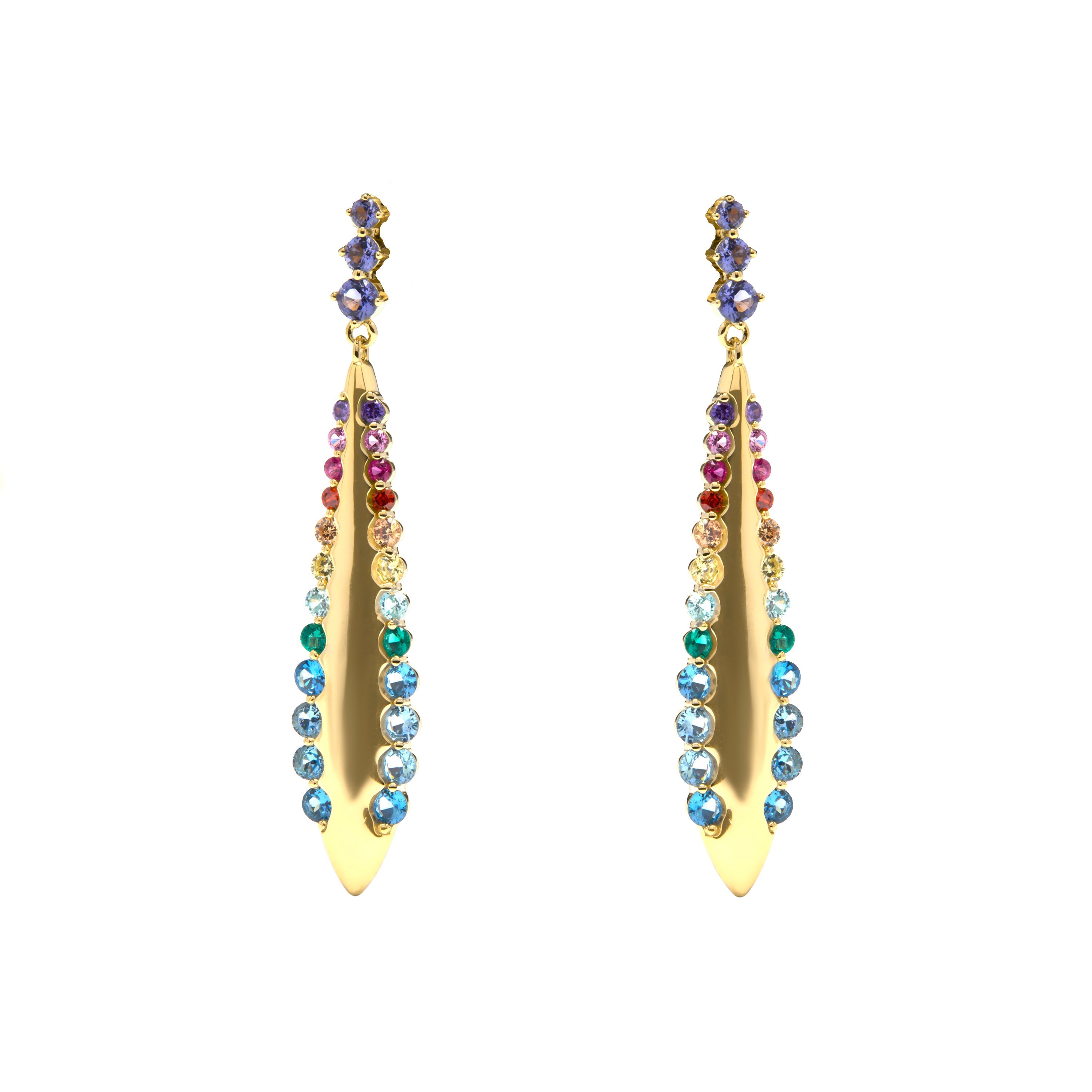 925 Sterling Silver Multicolor Zircon Earrings with 18k Yellow Gold Finish - Monrew