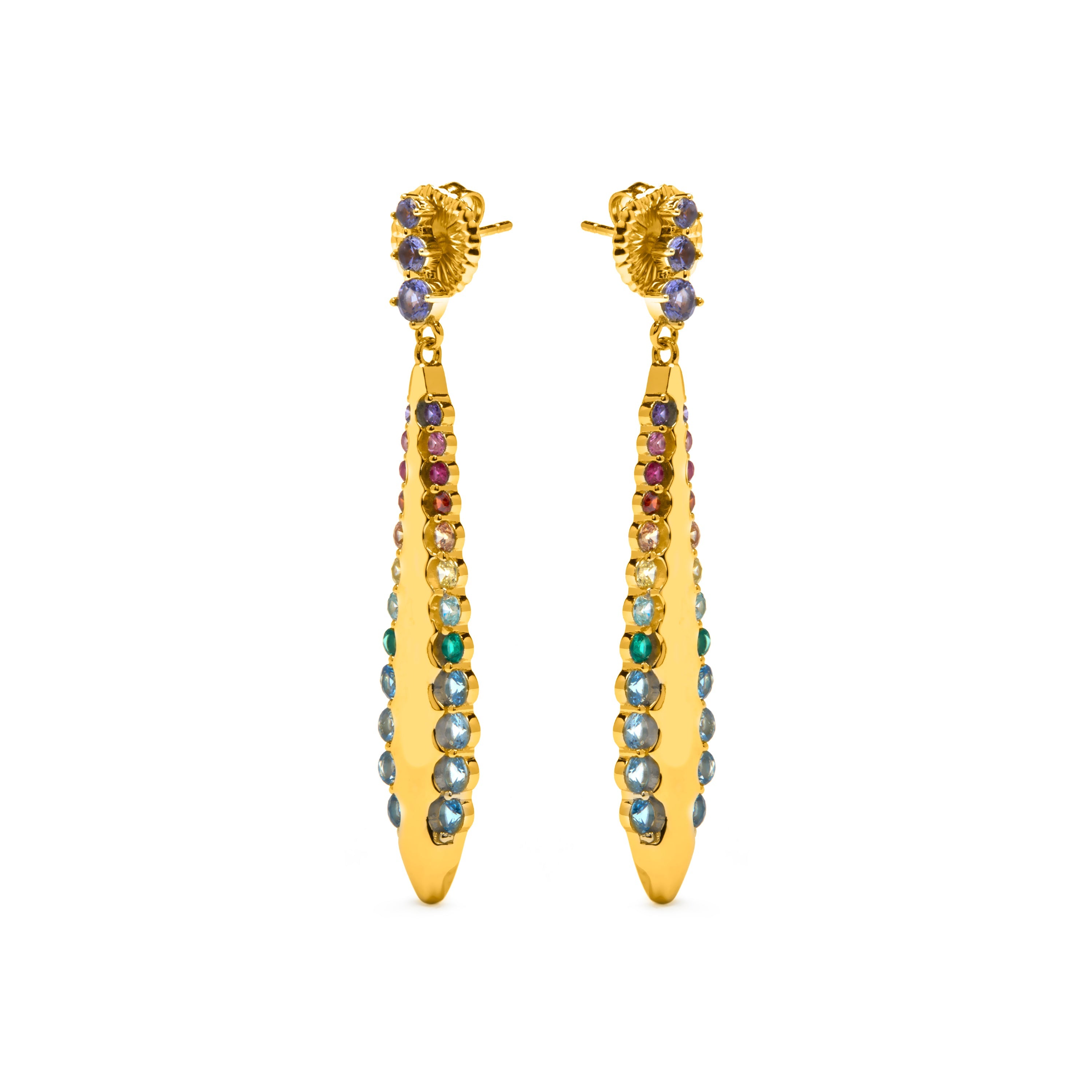 925 Sterling Silver Multicolor Zircon Earrings with 18k Yellow Gold Finish - Monrew