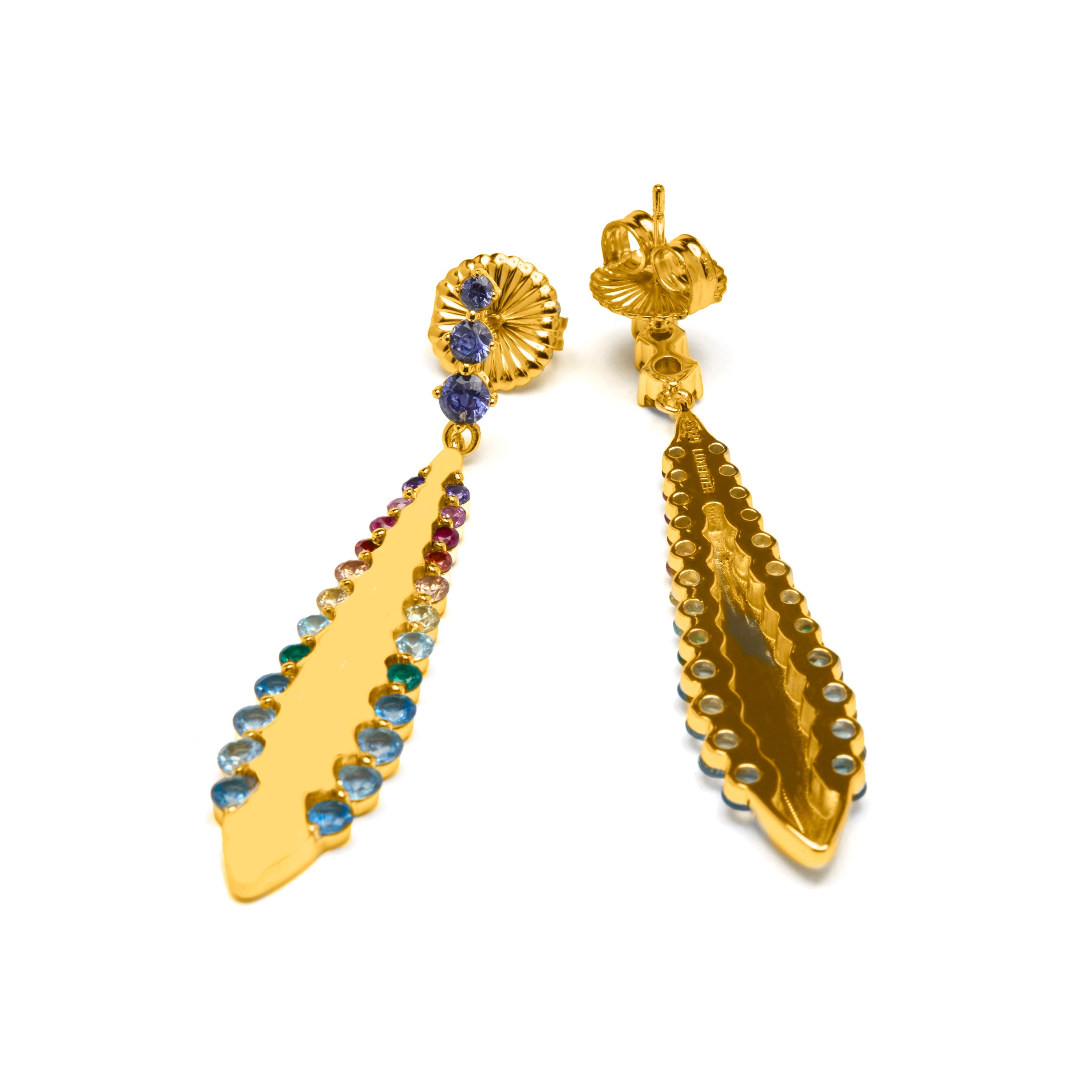 925 Sterling Silver Multicolor Zircon Earrings with 18k Yellow Gold Finish - Monrew