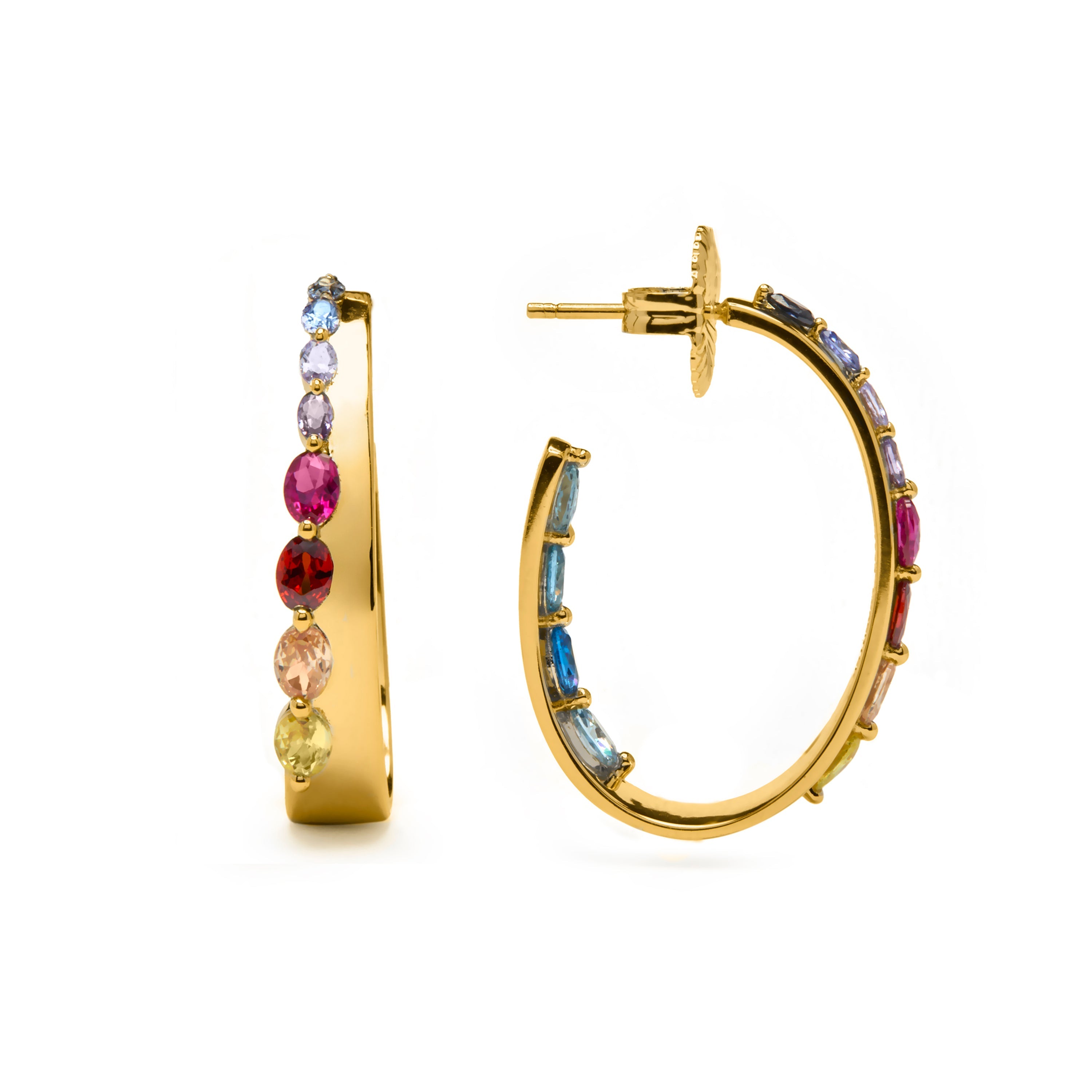 925 Sterling Silver Multicolor Zircon Earrings with 18k Yellow Gold Finish - Maskai