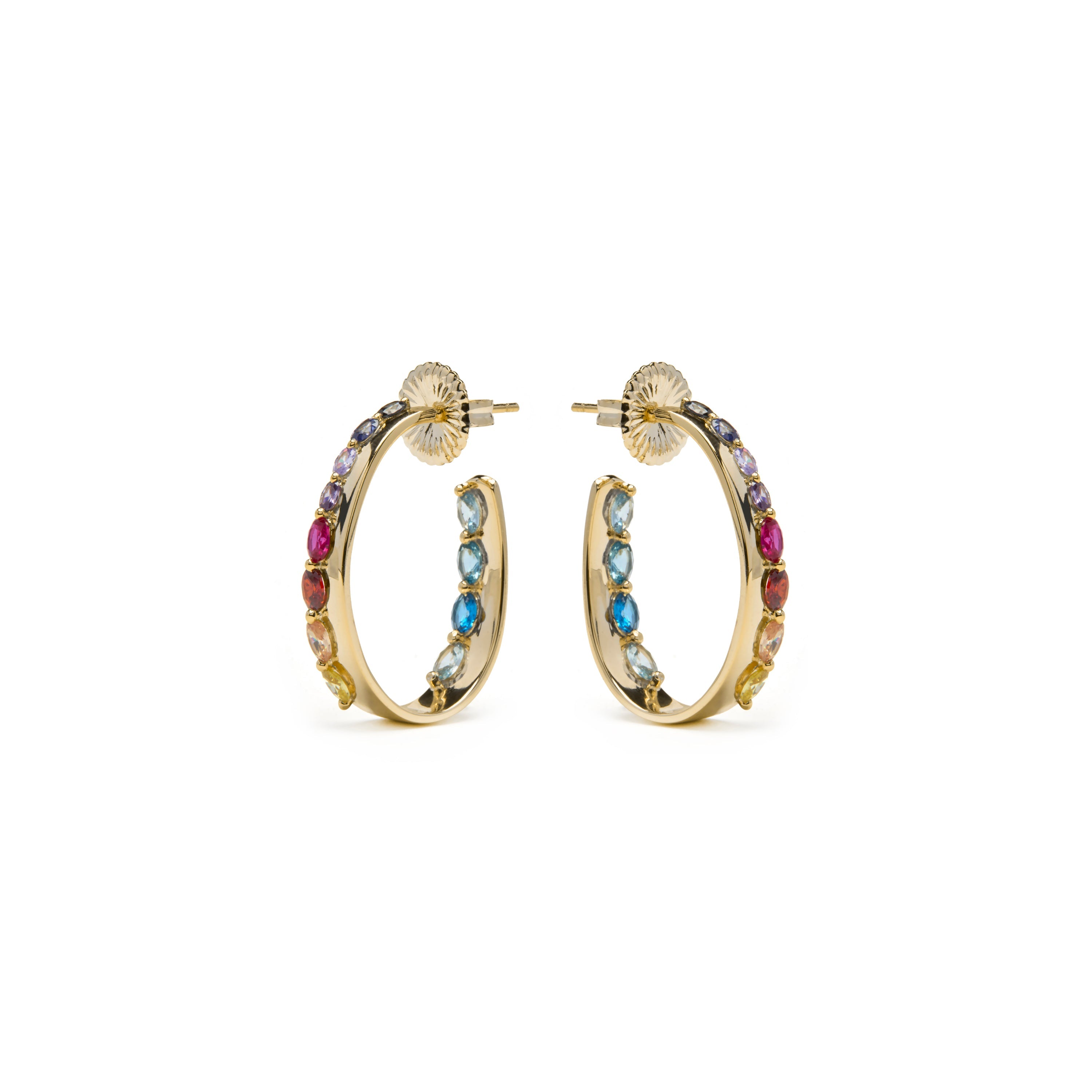 925 Sterling Silver Multicolor Zircon Earrings with 18k Yellow Gold Finish - Maskai