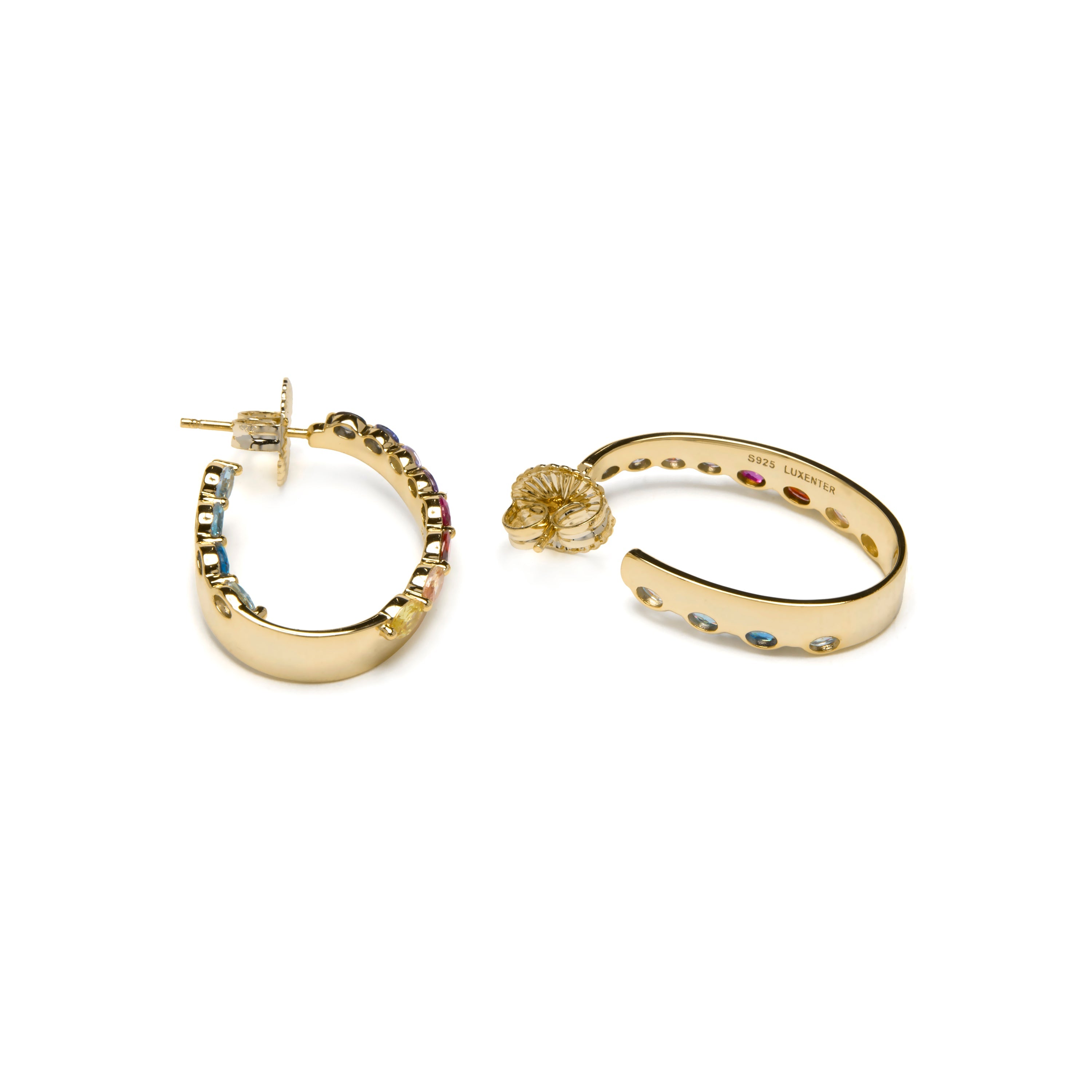 925 Sterling Silver Multicolor Zircon Earrings with 18k Yellow Gold Finish - Maskai