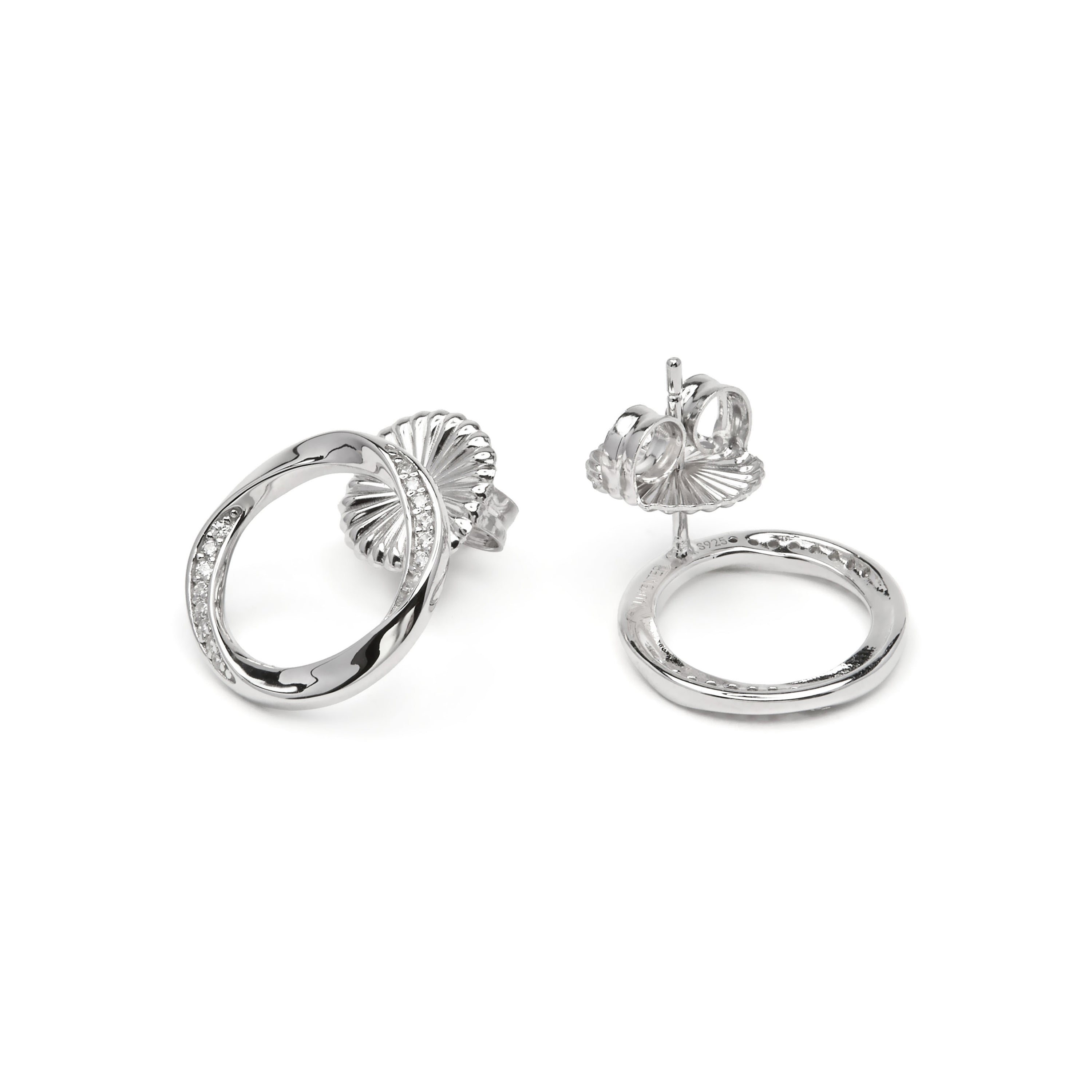 925 Sterling Silver and Brilliant Cubic Zirconia Rhodium-Plated Earrings - Ilwe