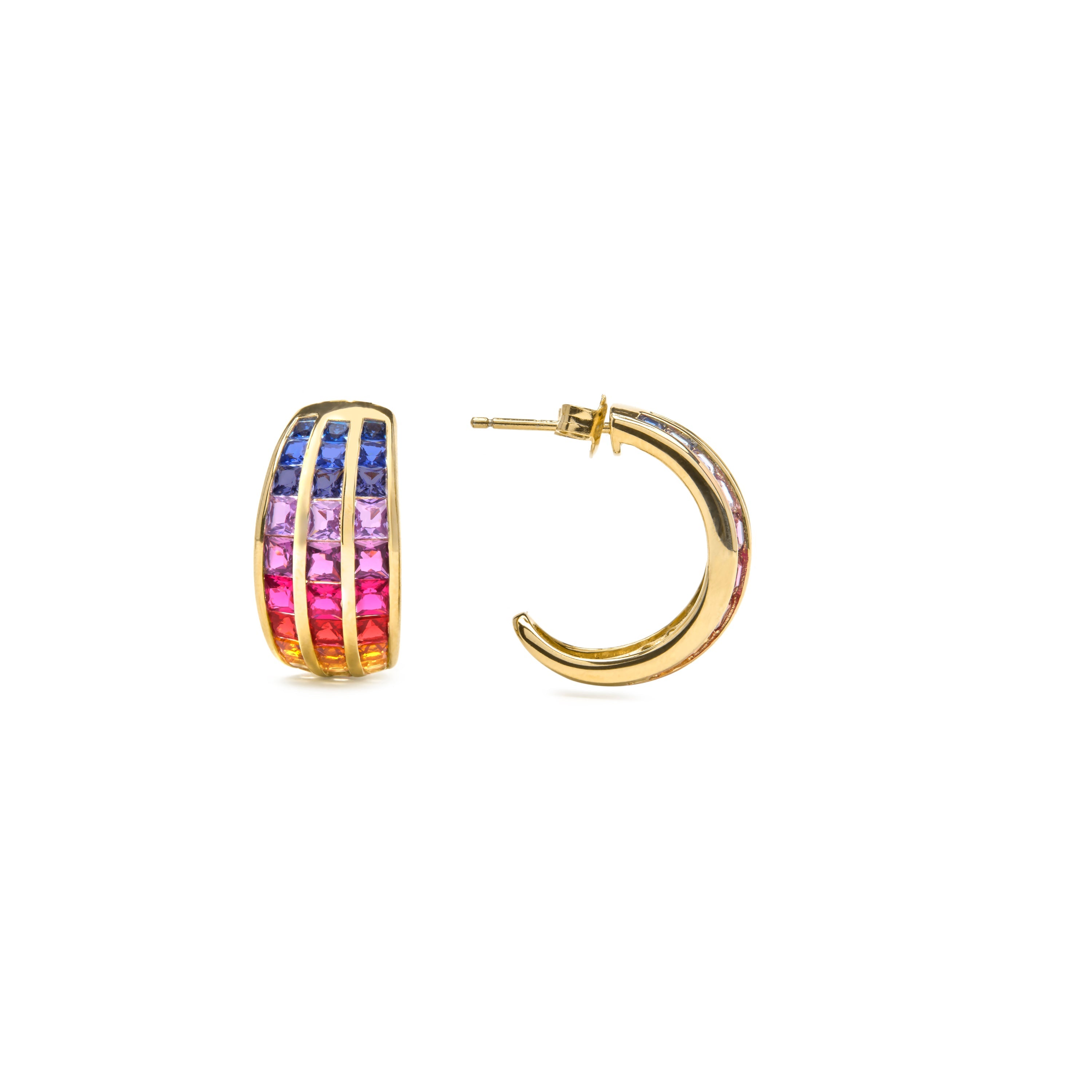 925 Sterling Silver Multicolor Zircon Earrings with 18k Yellow Gold Finish - Pilmad