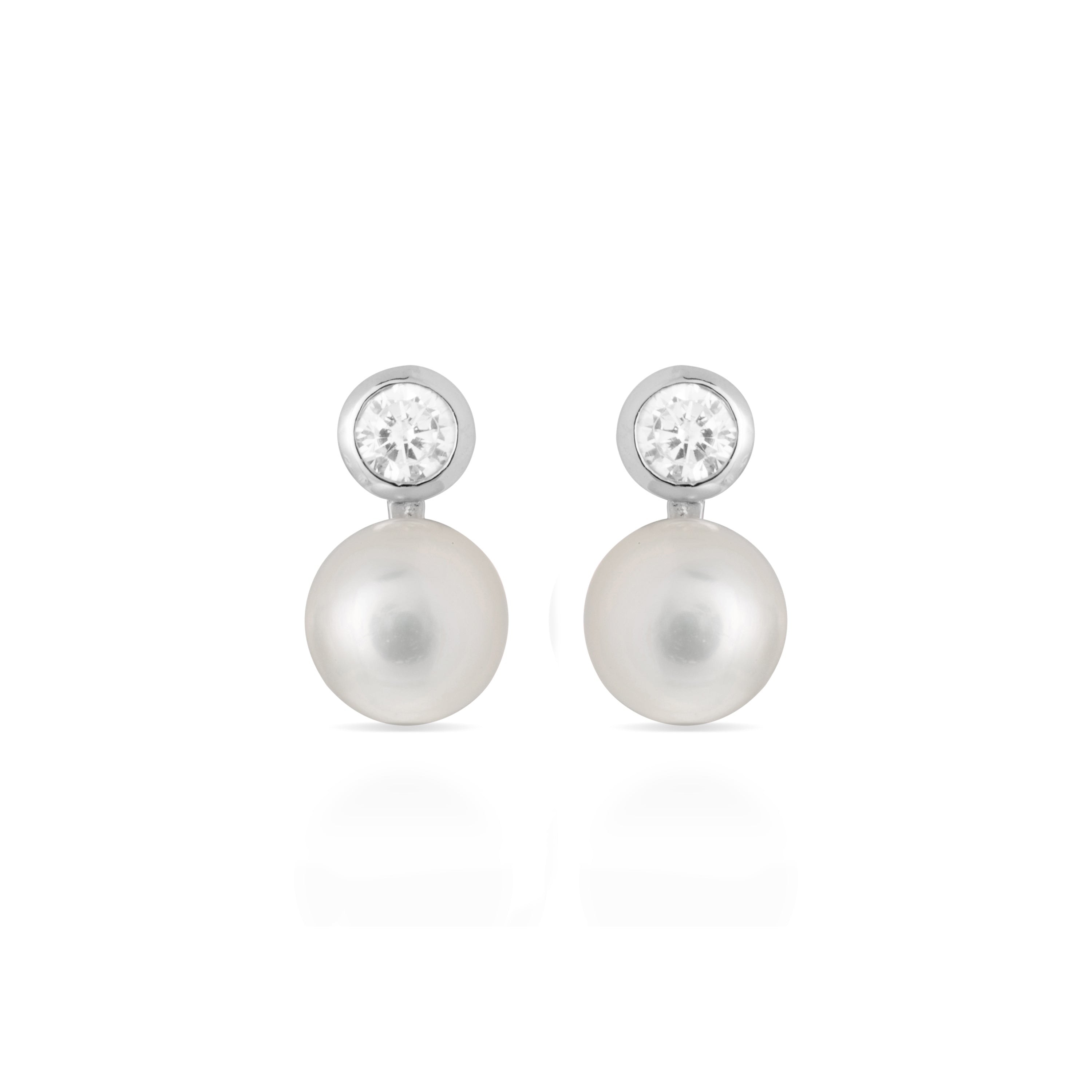 925 Sterling Silver Earrings with White Pearl, Rhodium Finish - Essential