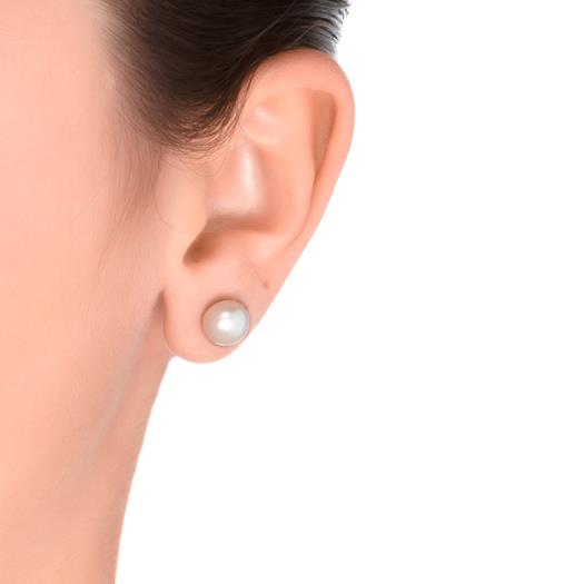 925 Sterling Silver Earrings with White Pearl, Rhodium Finish - Essential