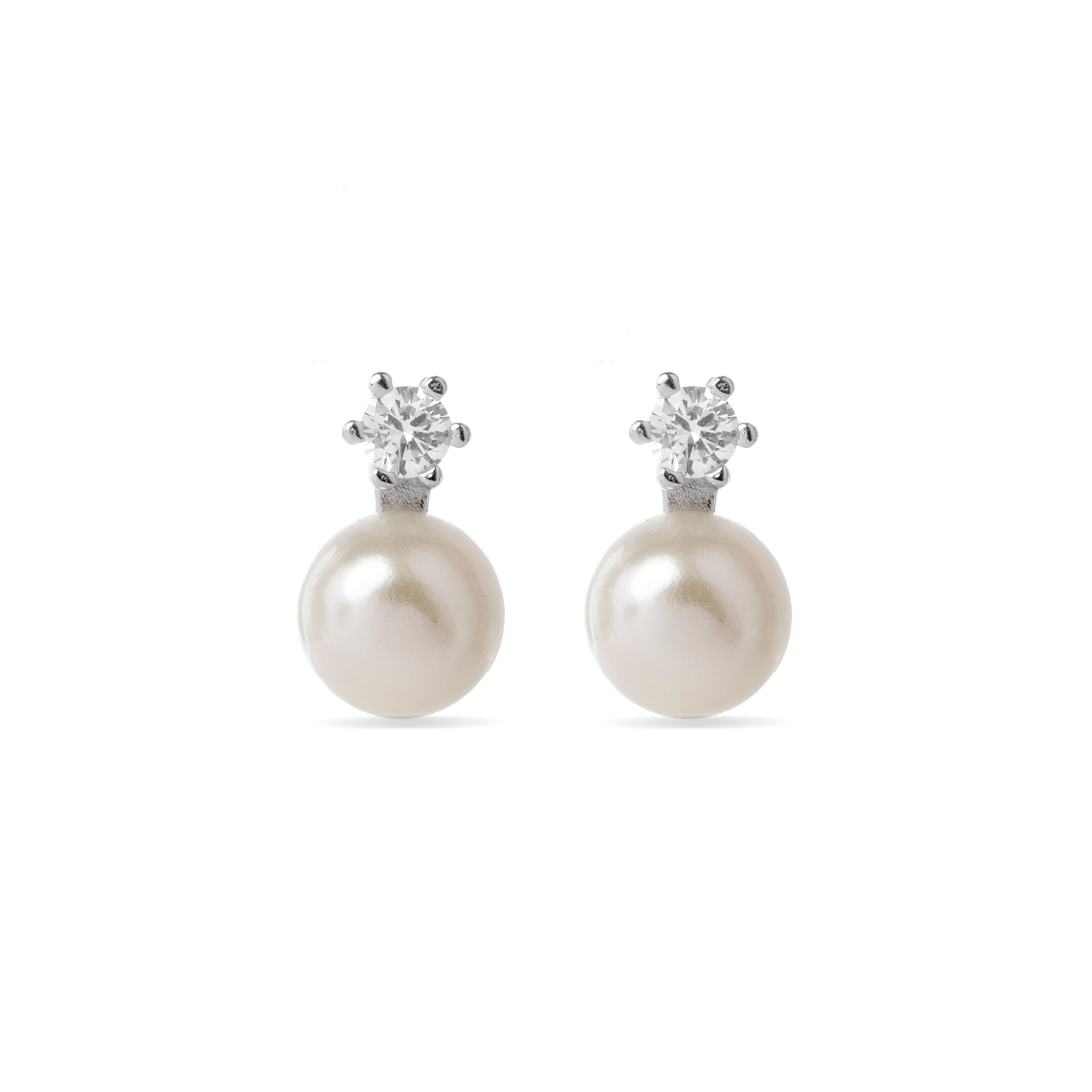 Pendientes de Plata de Ley 925 con Perla Blanca acabados en rodio - Essential