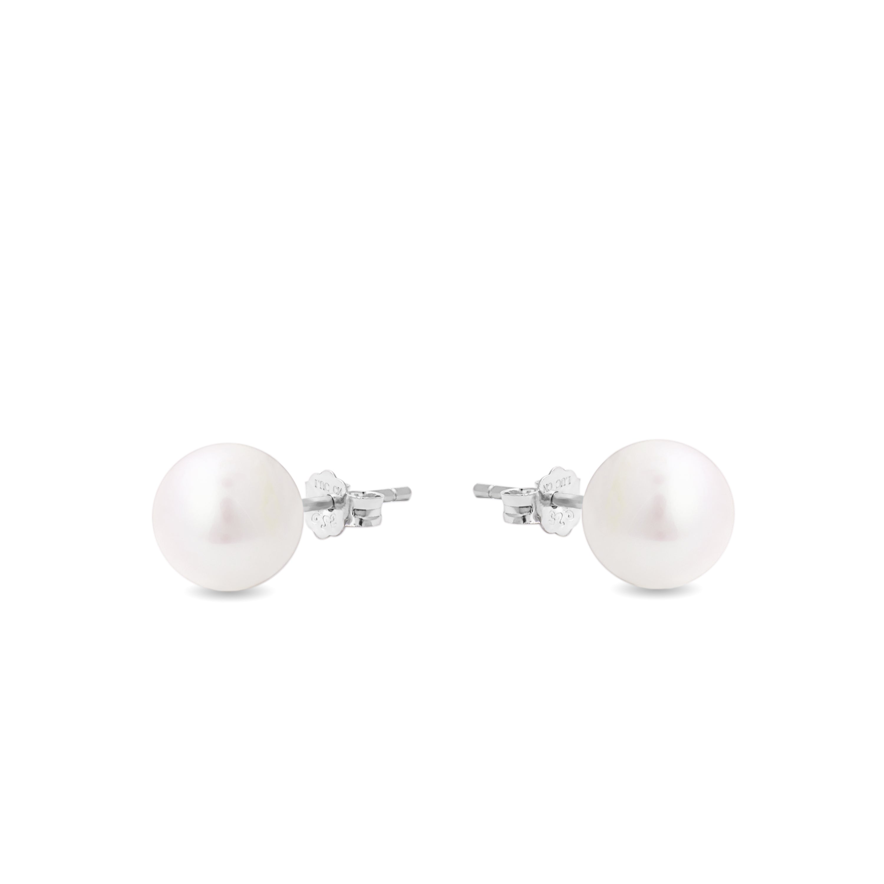 925 Sterling Silver Earrings with White Pearl, Rhodium Finish - Essential