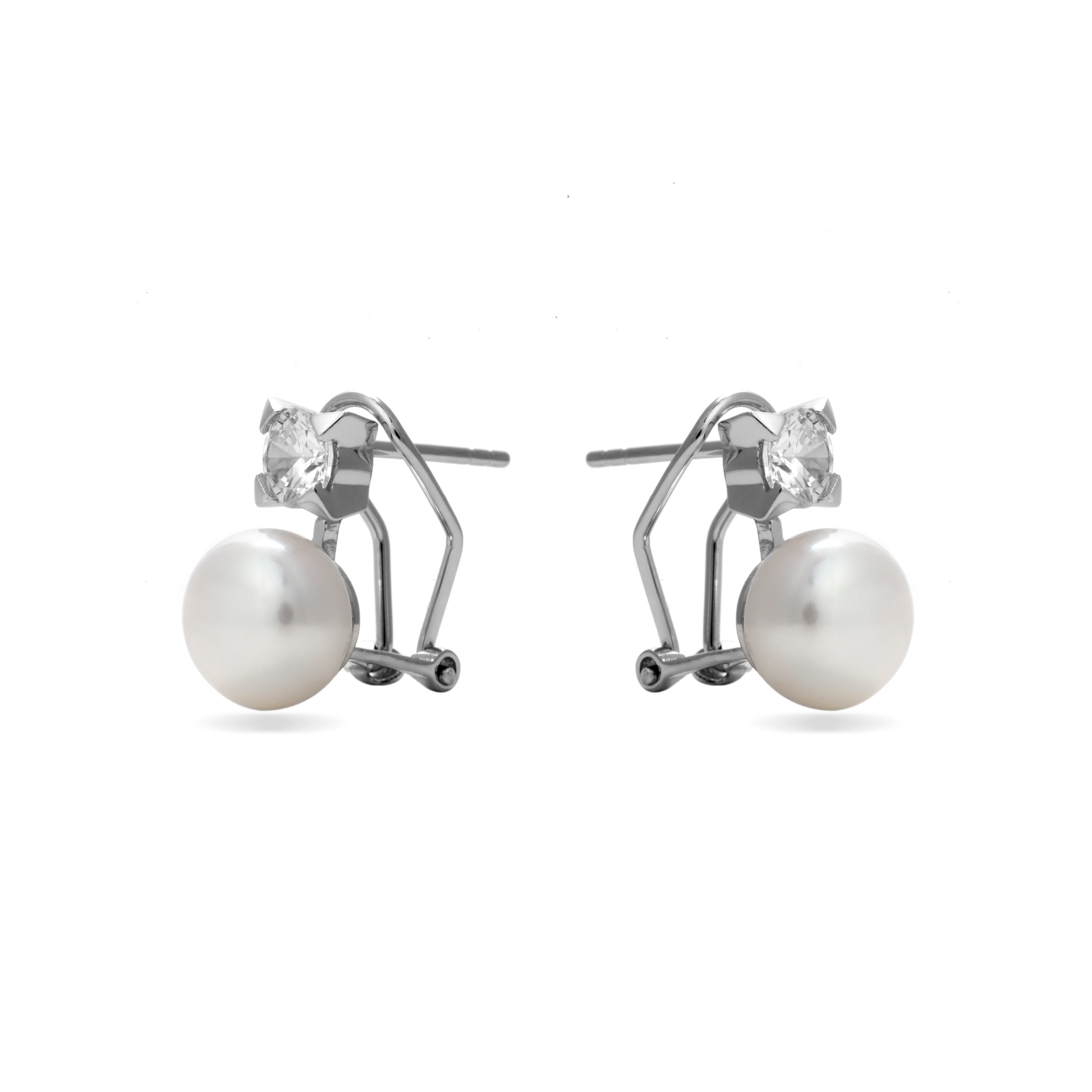 925 Sterling Silver Earrings with White Pearl, Rhodium Finish - Essential