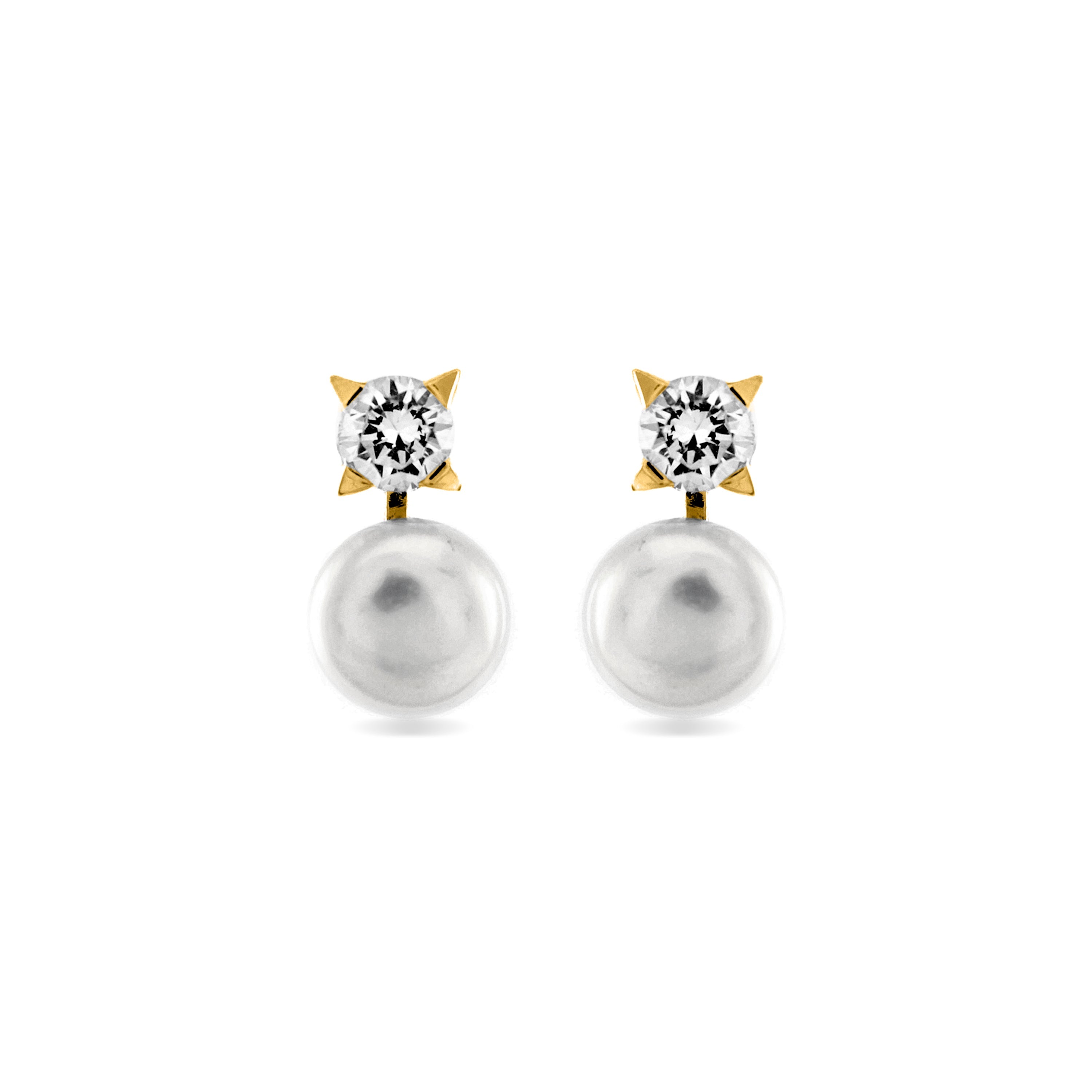 925 Sterling Silver Earrings with White Pearl, 18K Yellow Gold Finish - Essential