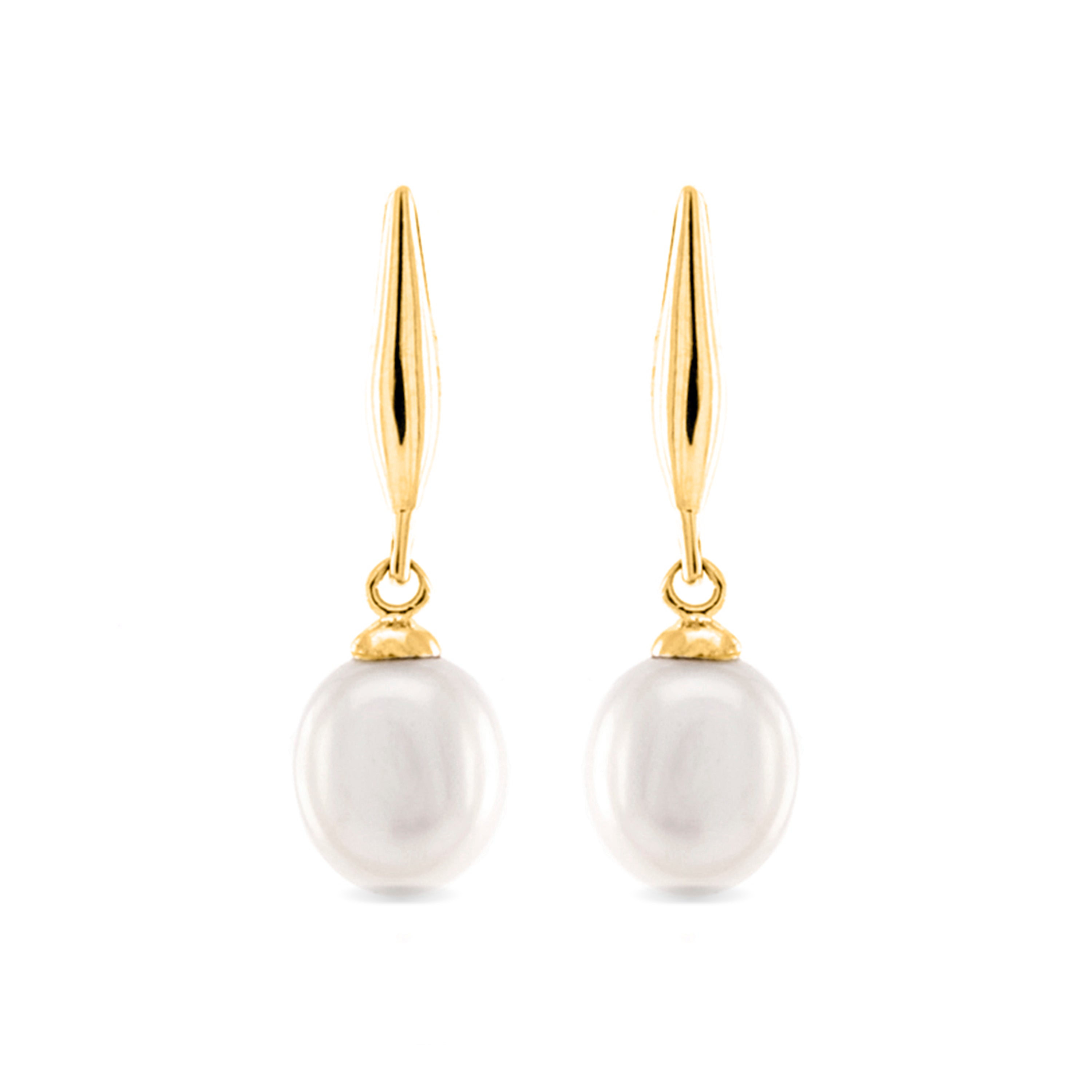 925 Sterling Silver Earrings with White Pearl, 18K Yellow Gold Finish - Essential