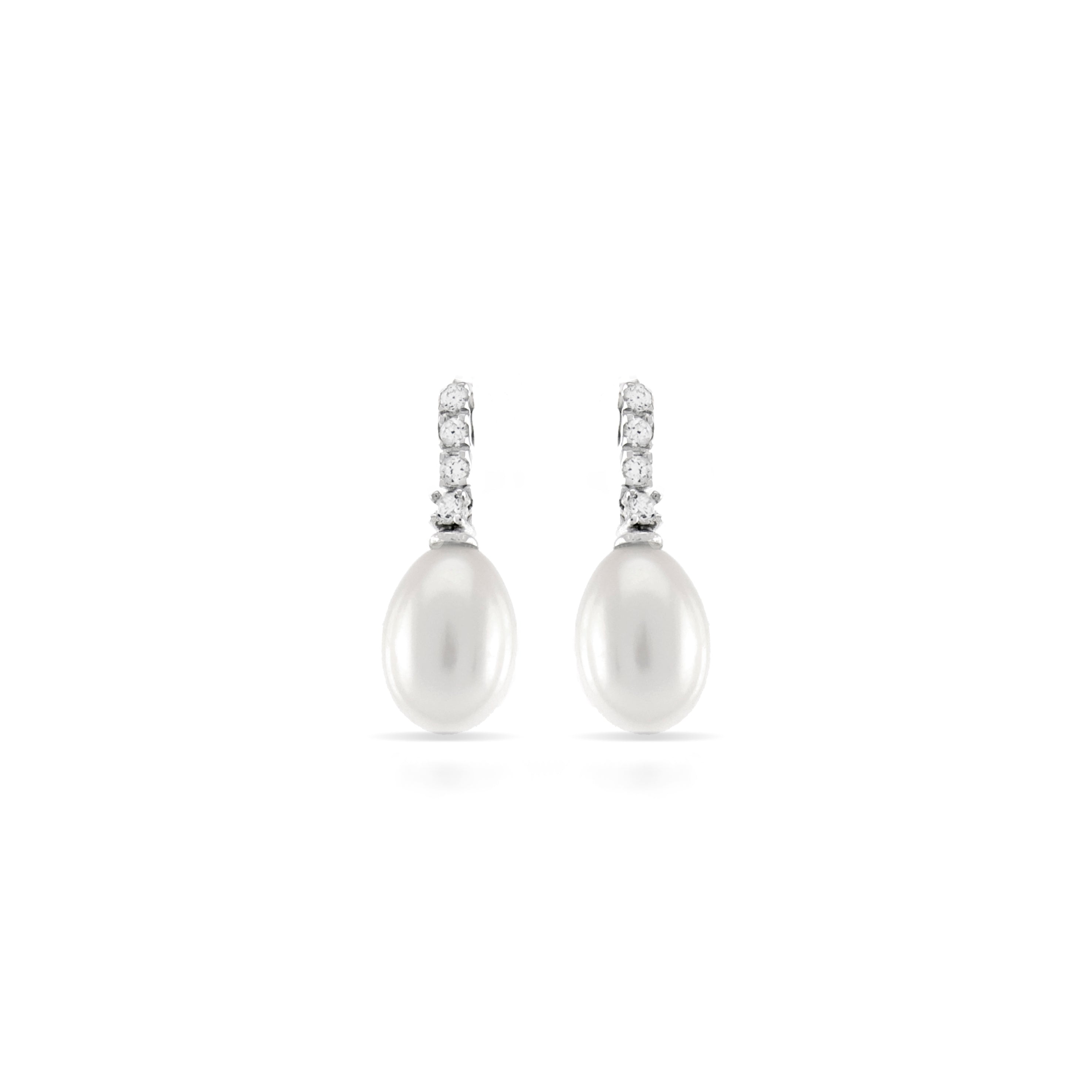 925 Sterling Silver Earrings with White Pearl, Rhodium Finish - Essential