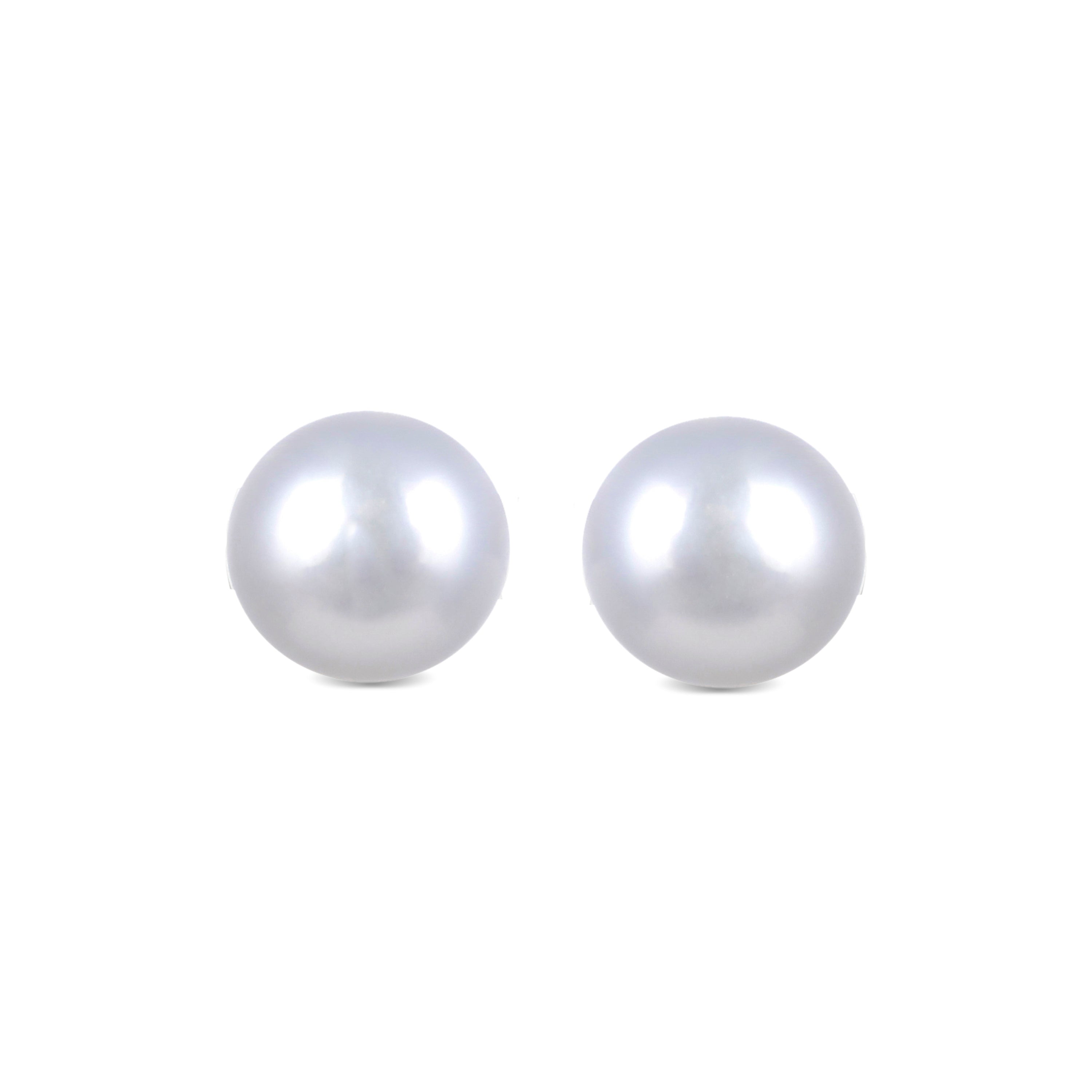 925 Sterling Silver Earrings with White Pearl, Rhodium Finish - Basic