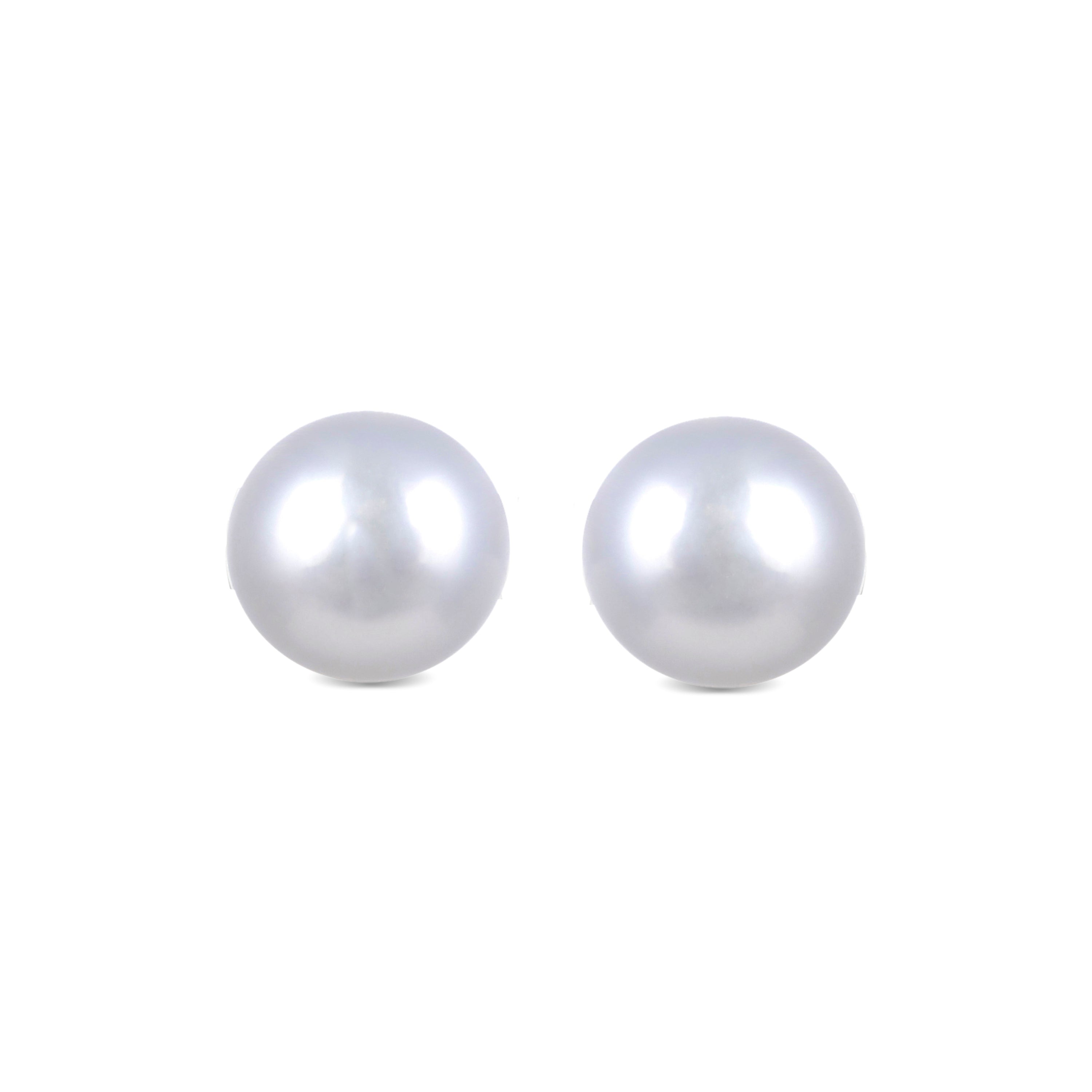 6mm 925 Sterling Silver Stud Earrings with White Pearl, rhodium plated - Basic