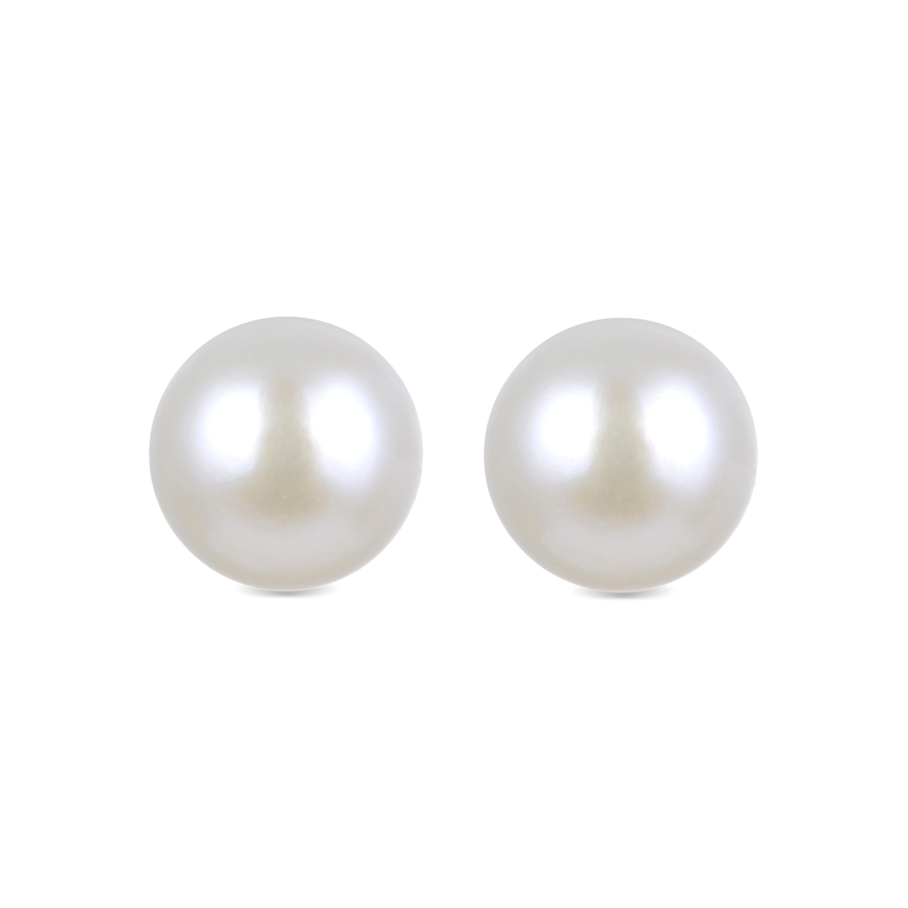 8mm 925 Sterling Silver White Pearl Stud Earrings with Rhodium Finish - Basic