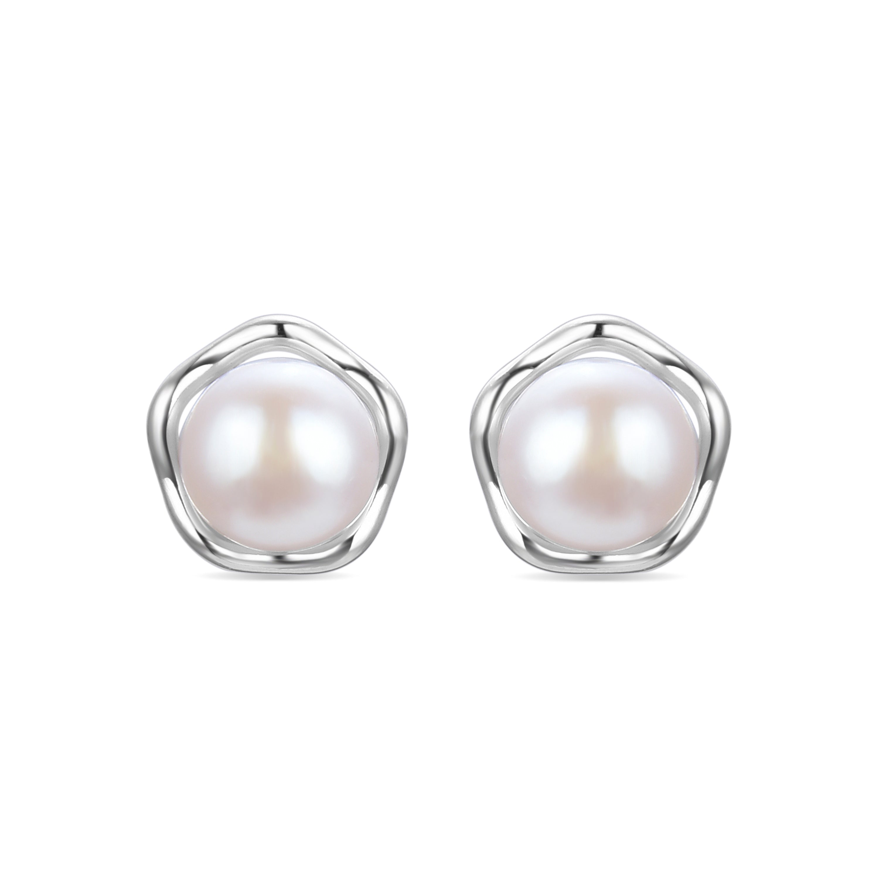 925 Sterling Silver Earrings with White Pearl, Rhodium Finish - Kirmat