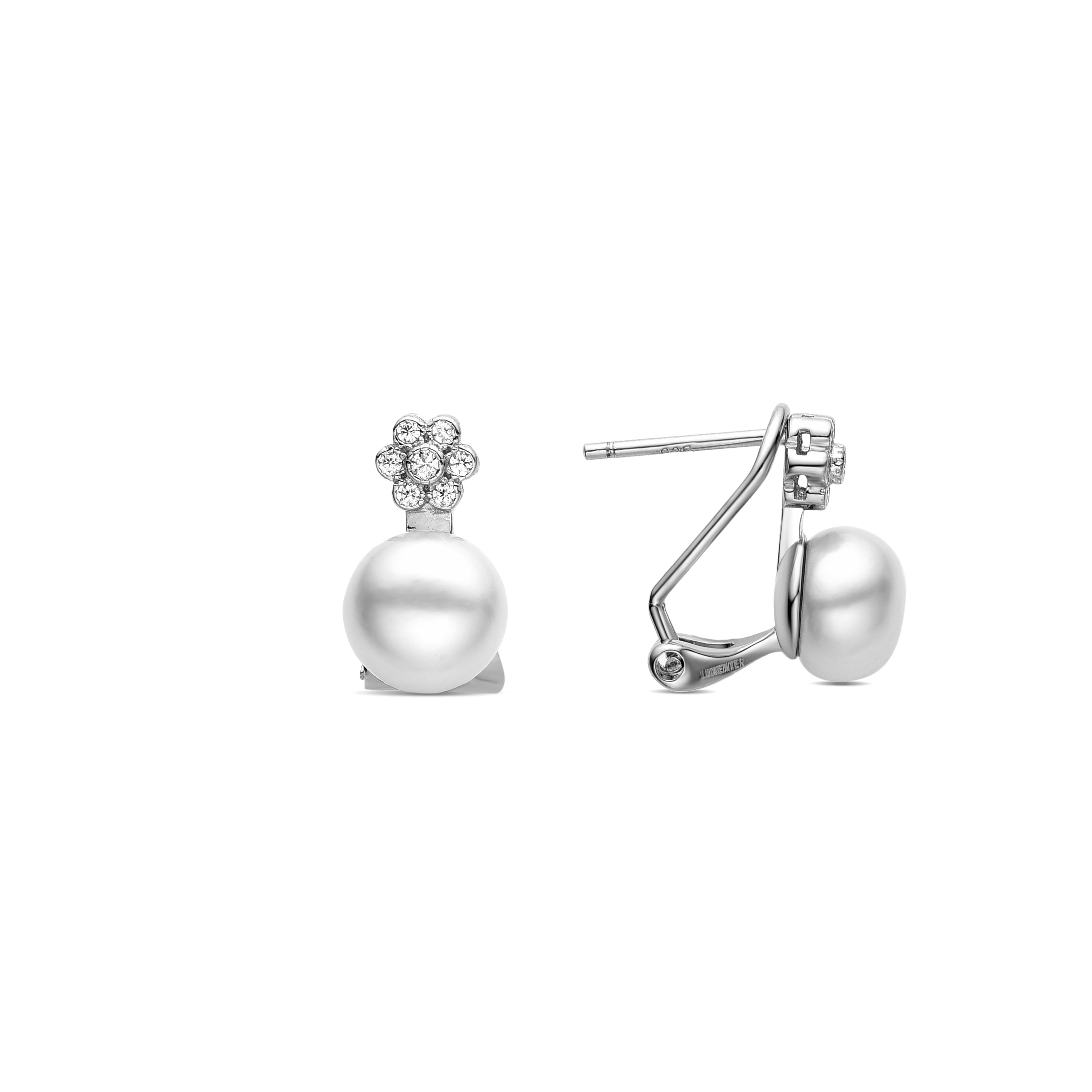 925 Sterling Silver Earrings with White Pearl, Rhodium Finish - Altul