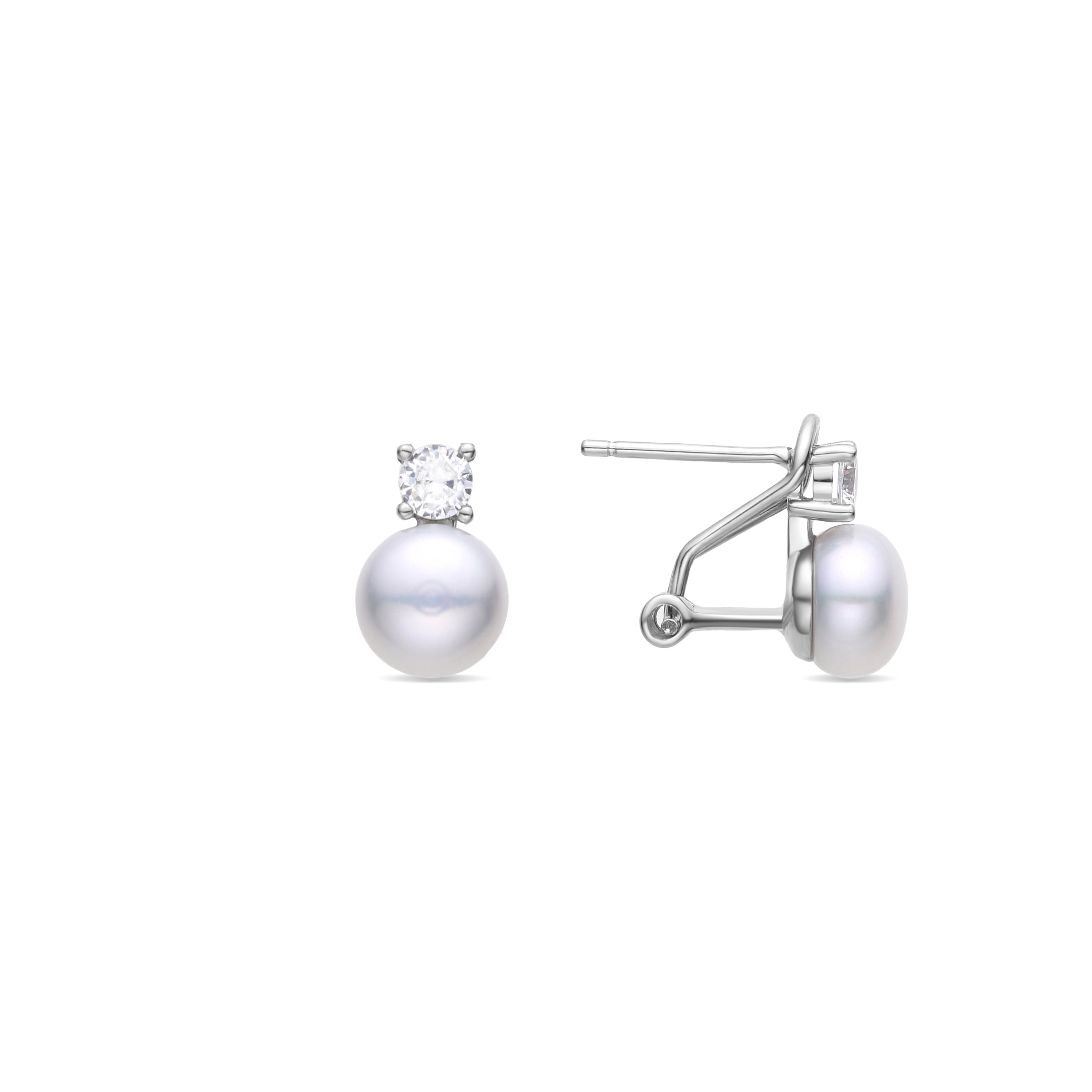 925 Sterling Silver Earrings with White Pearl, Rhodium Finish - Ohrun