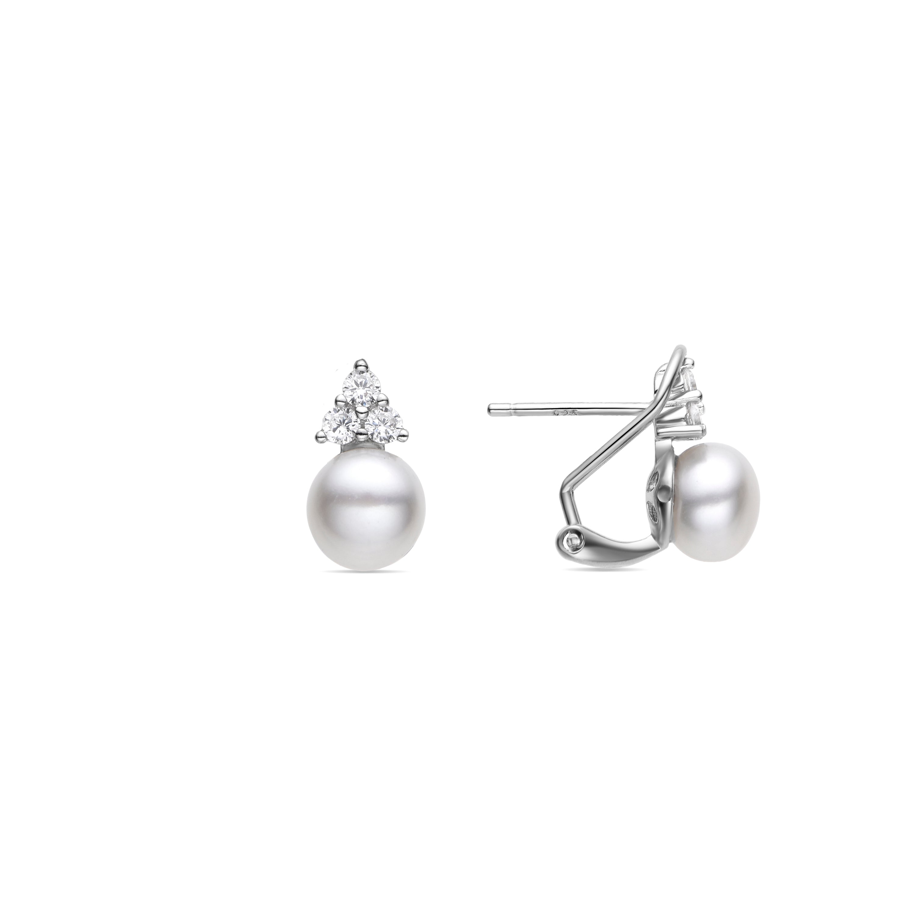 925 Sterling Silver Earrings with White Pearl, Rhodium Finish - Aila