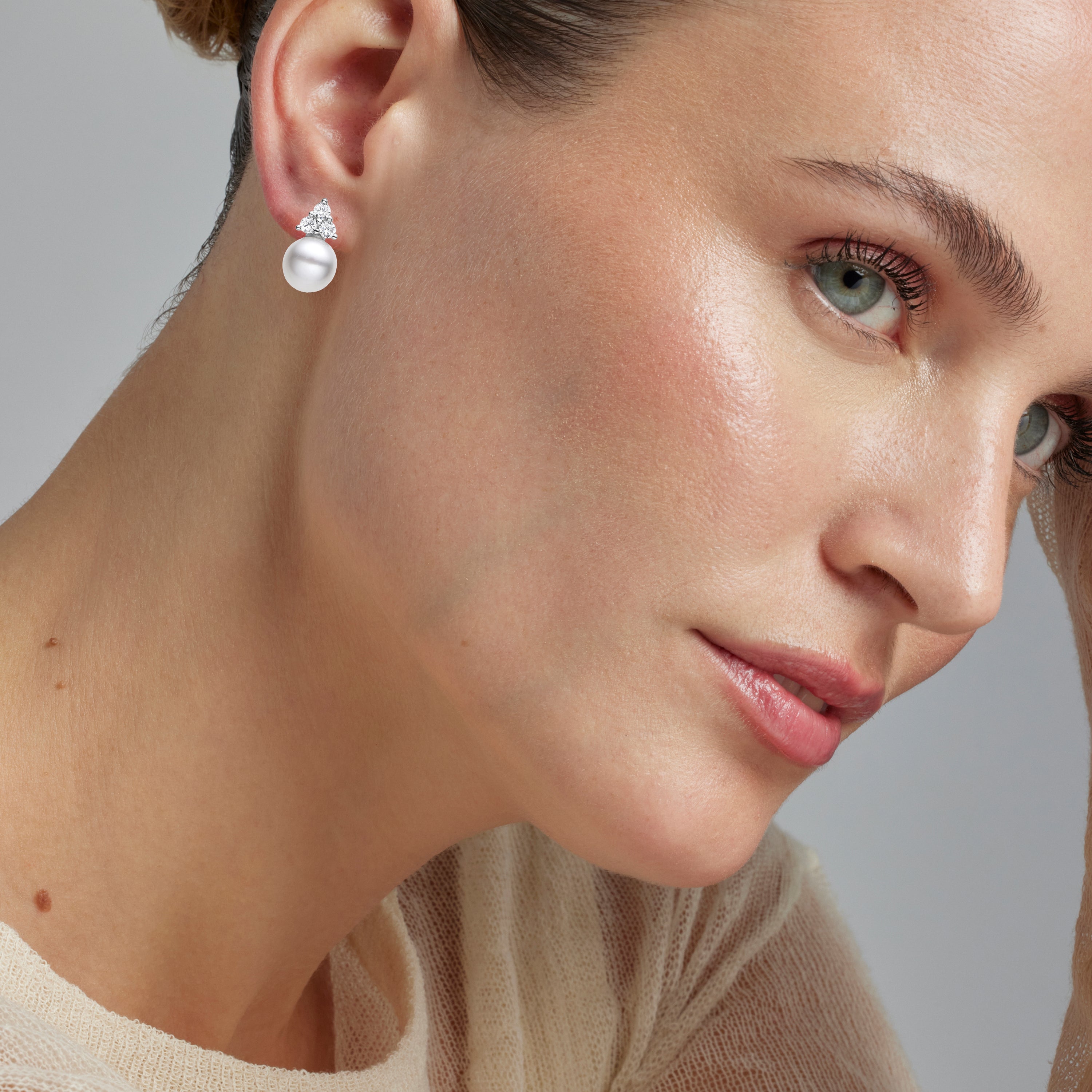 925 Sterling Silver Earrings with White Pearl, Rhodium Finish - Aila