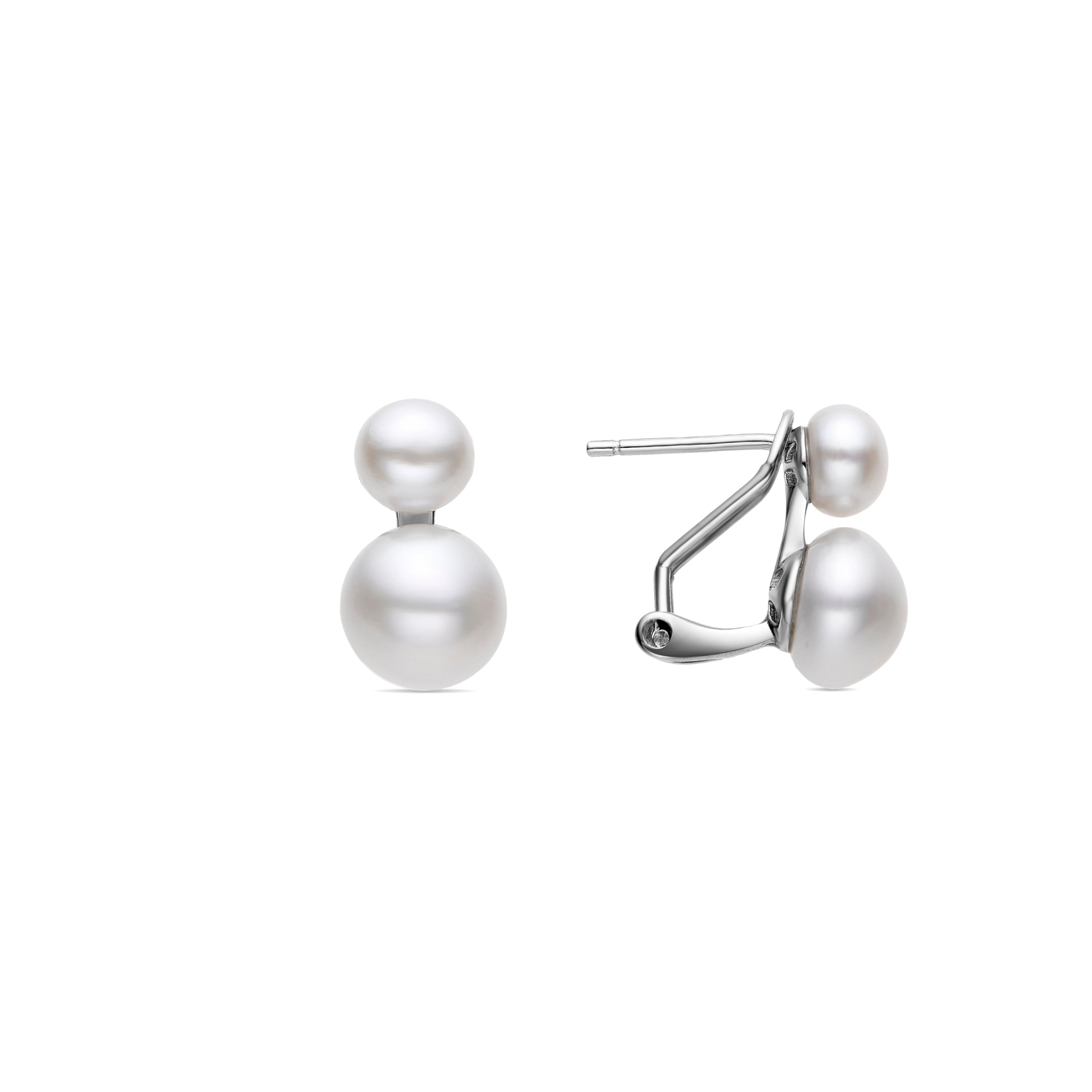 925 Sterling Silver Earrings with White Pearl, Rhodium Finish - Kire