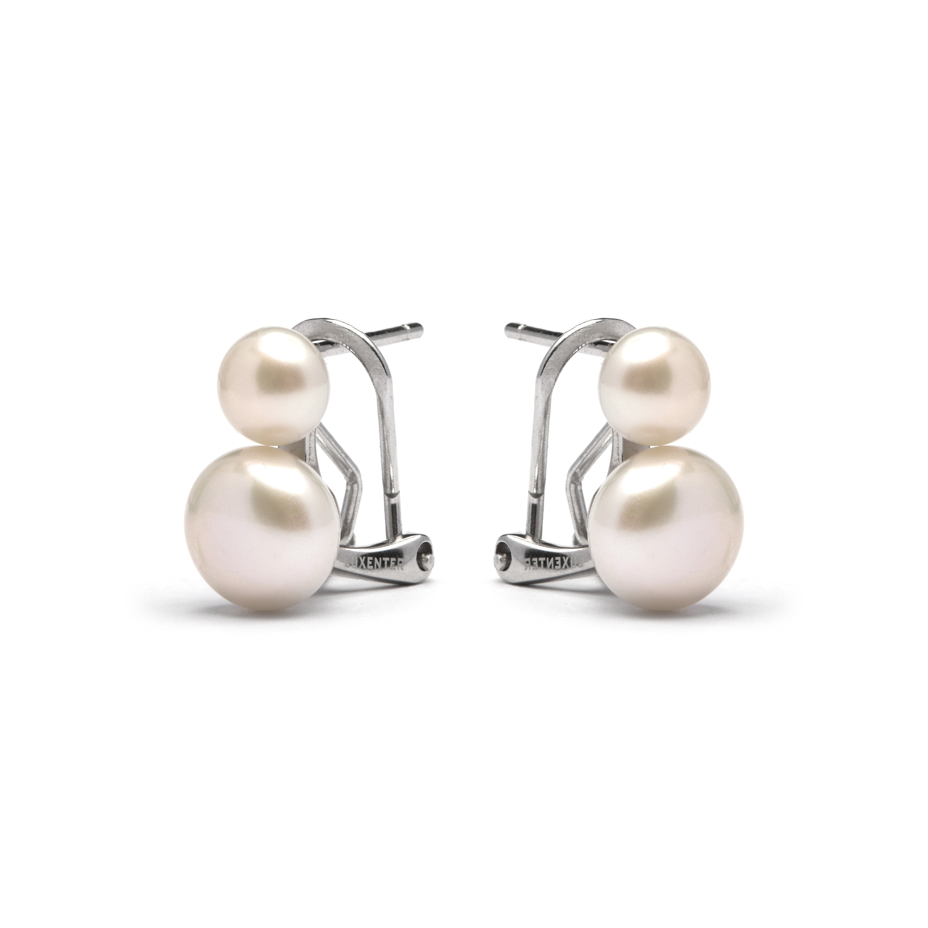 925 Sterling Silver Earrings with White Pearl, Rhodium Finish - Kire