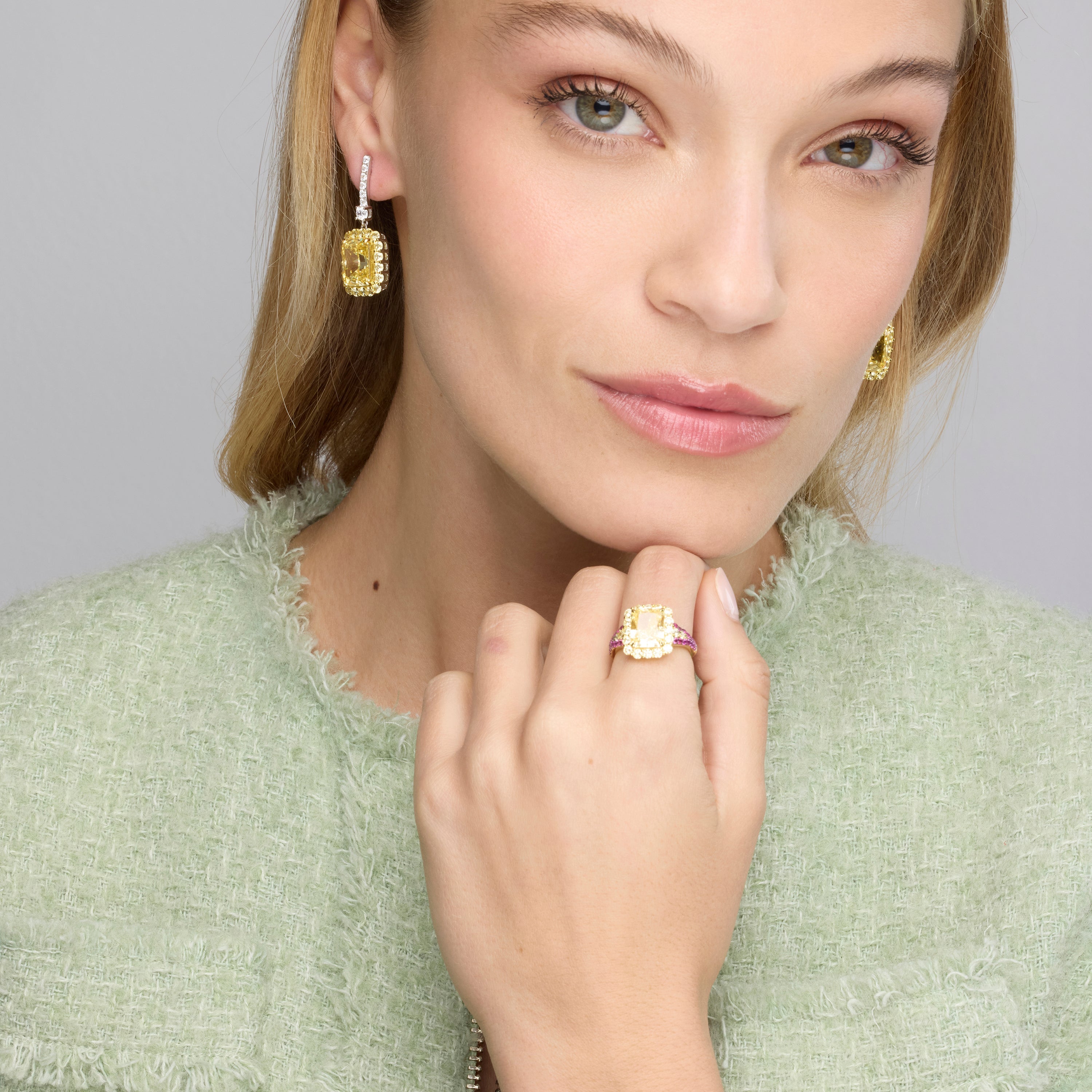 925 Sterling Silver and Padparadscha Earrings in 18k Yellow Gold Finish - Cabel
