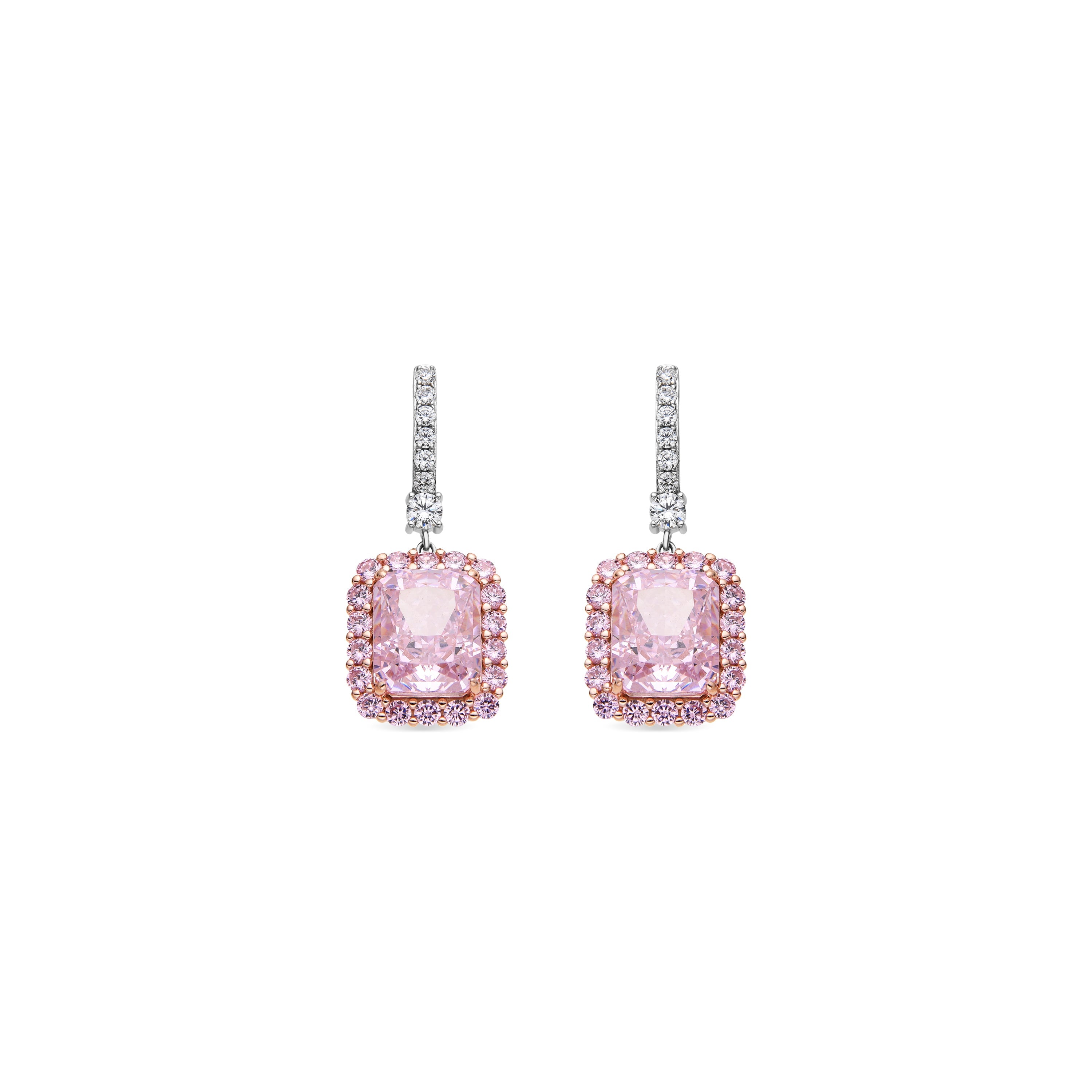 Pendientes de Plata de Ley 925 y Circonita Rosa acabado oro amarillo de 18k - Cabel