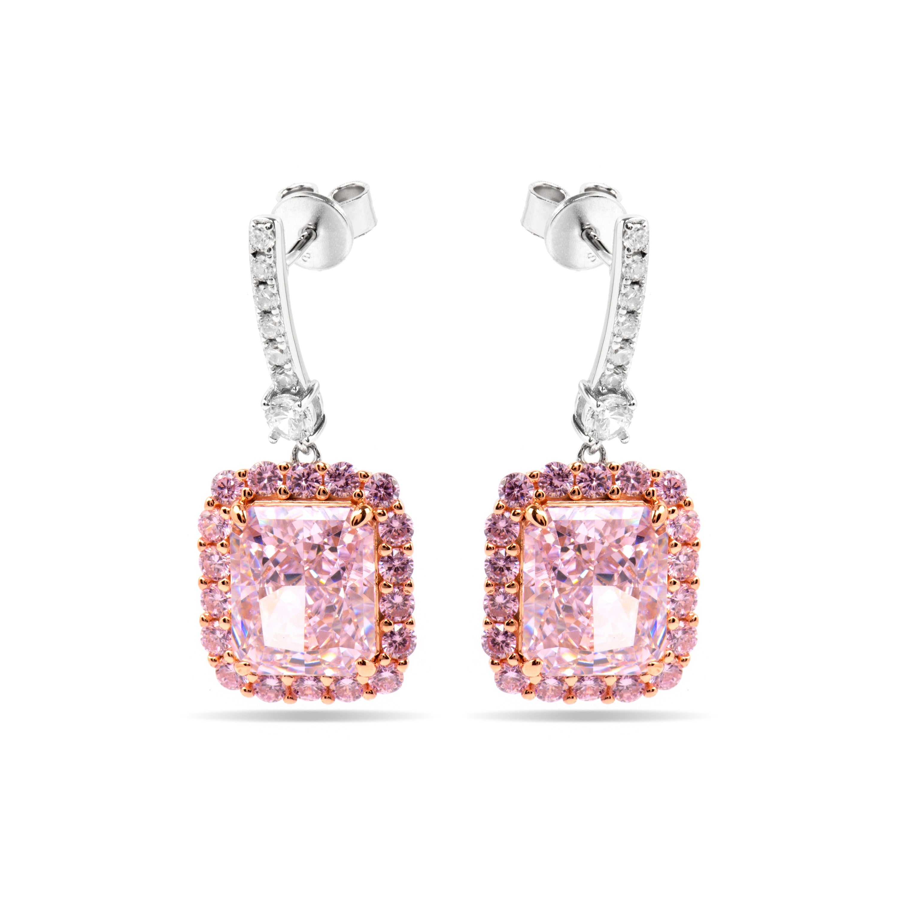 Pendientes de Plata de Ley 925 y Circonita Rosa acabado oro amarillo de 18k - Cabel