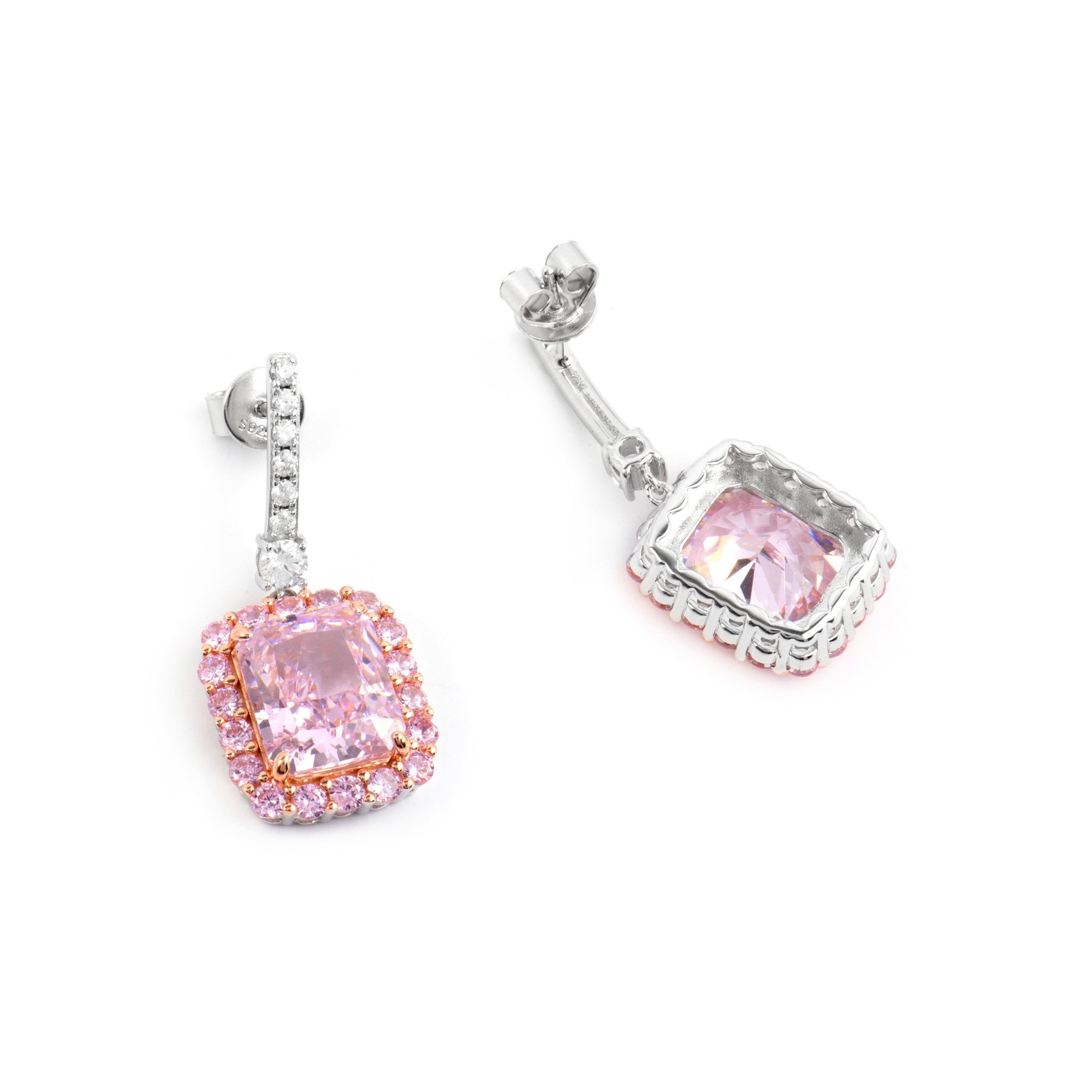 Pendientes de Plata de Ley 925 y Circonita Rosa acabado oro amarillo de 18k - Cabel