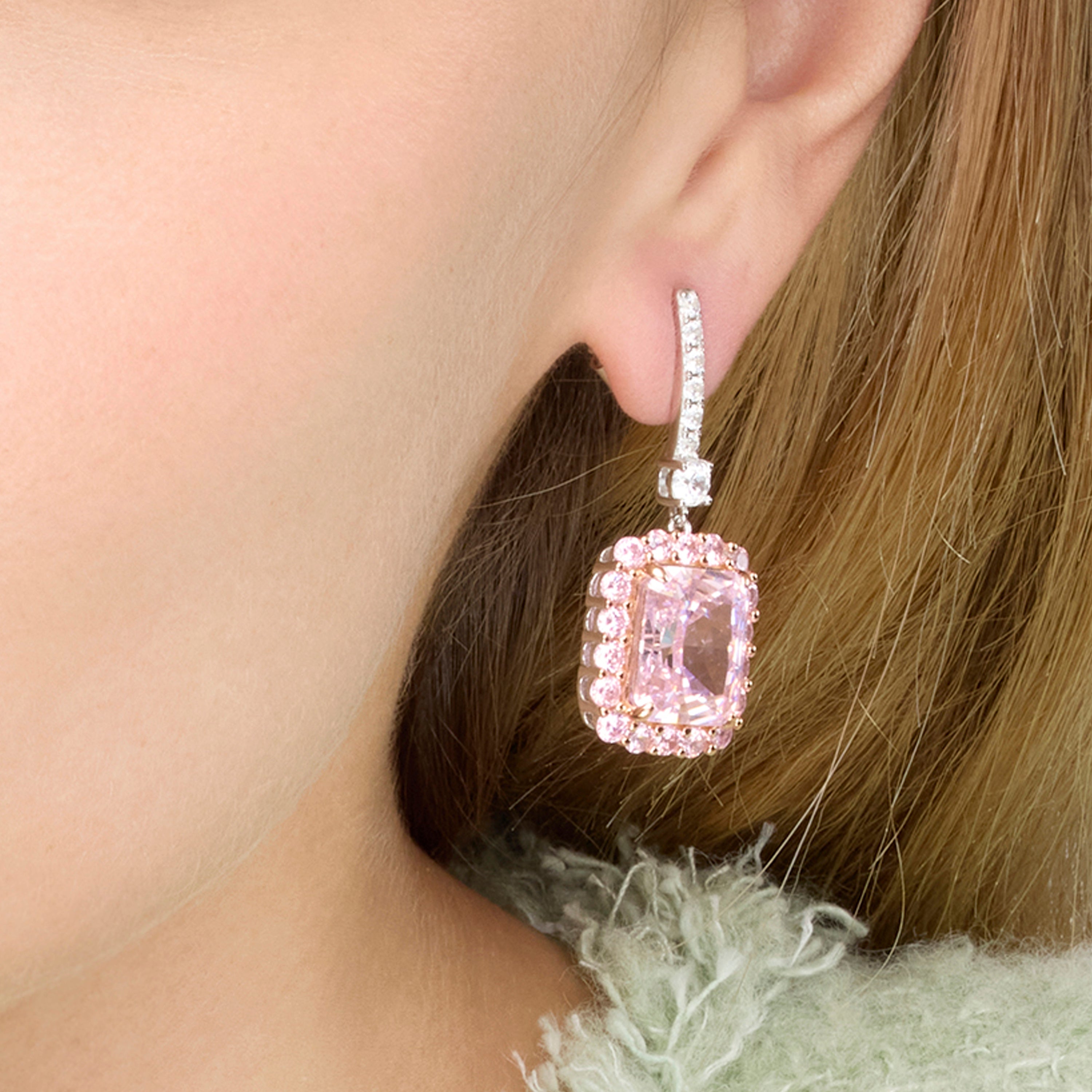 Pendientes de Plata de Ley 925 y Circonita Rosa acabado oro amarillo de 18k - Cabel