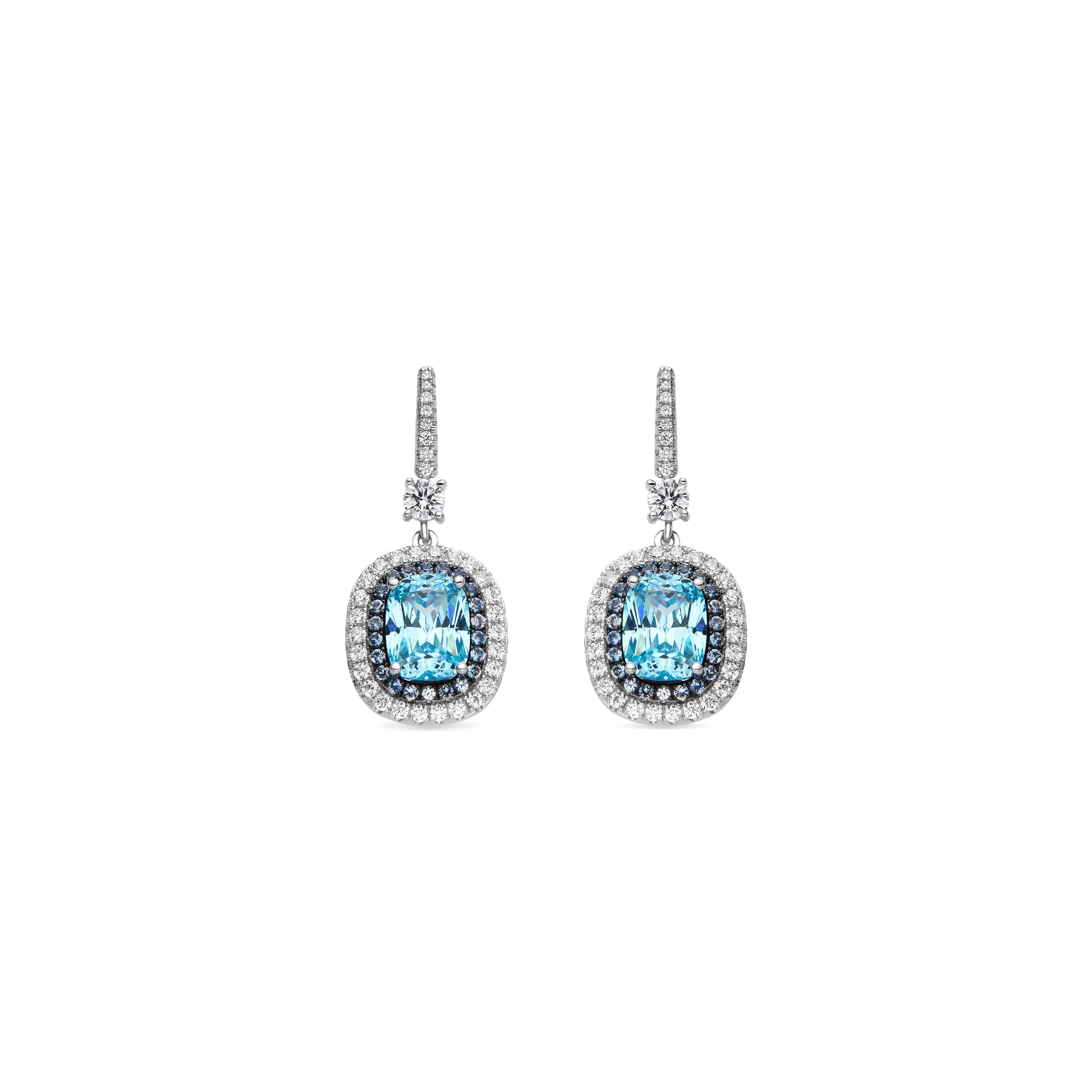 925 Sterling Silver and Aquamarine Zirconia Earrings with Rhodium Finish - Liwi