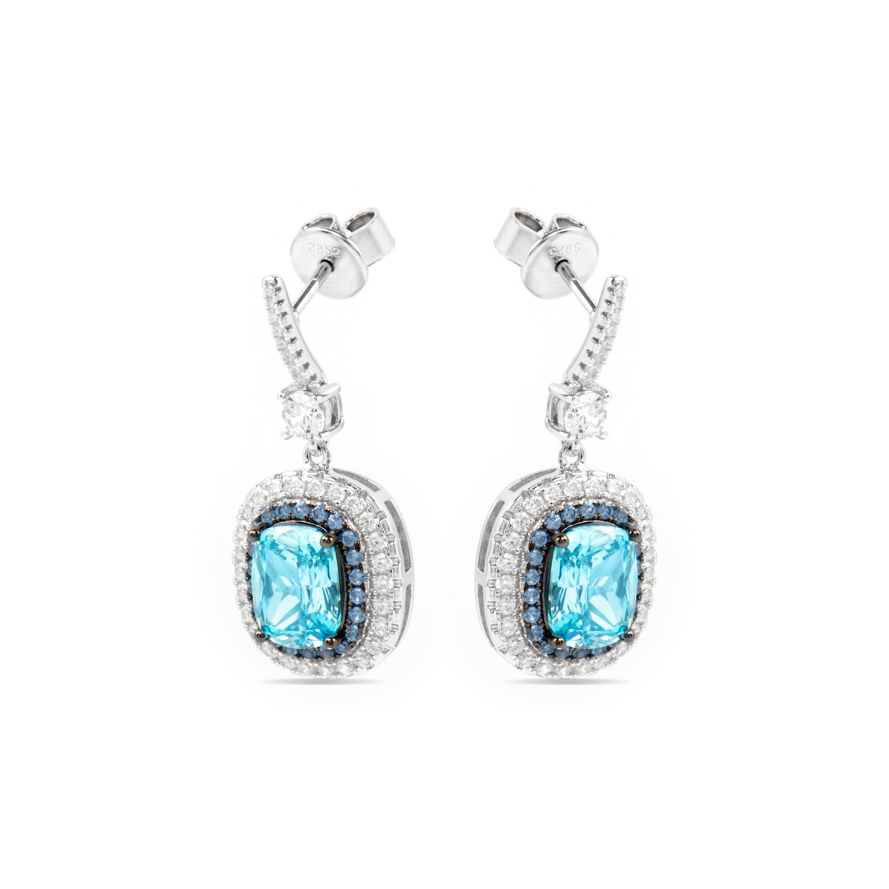 925 Sterling Silver and Aquamarine Zirconia Earrings with Rhodium Finish - Liwi