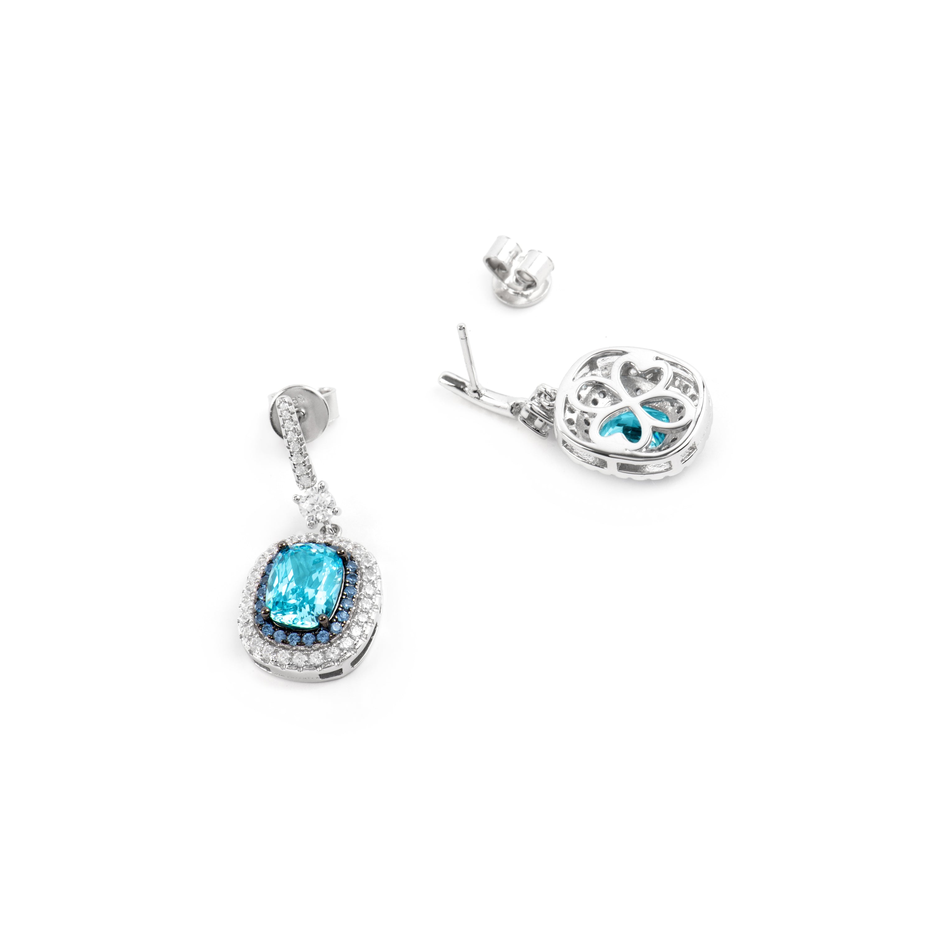 925 Sterling Silver and Aquamarine Zirconia Earrings with Rhodium Finish - Liwi