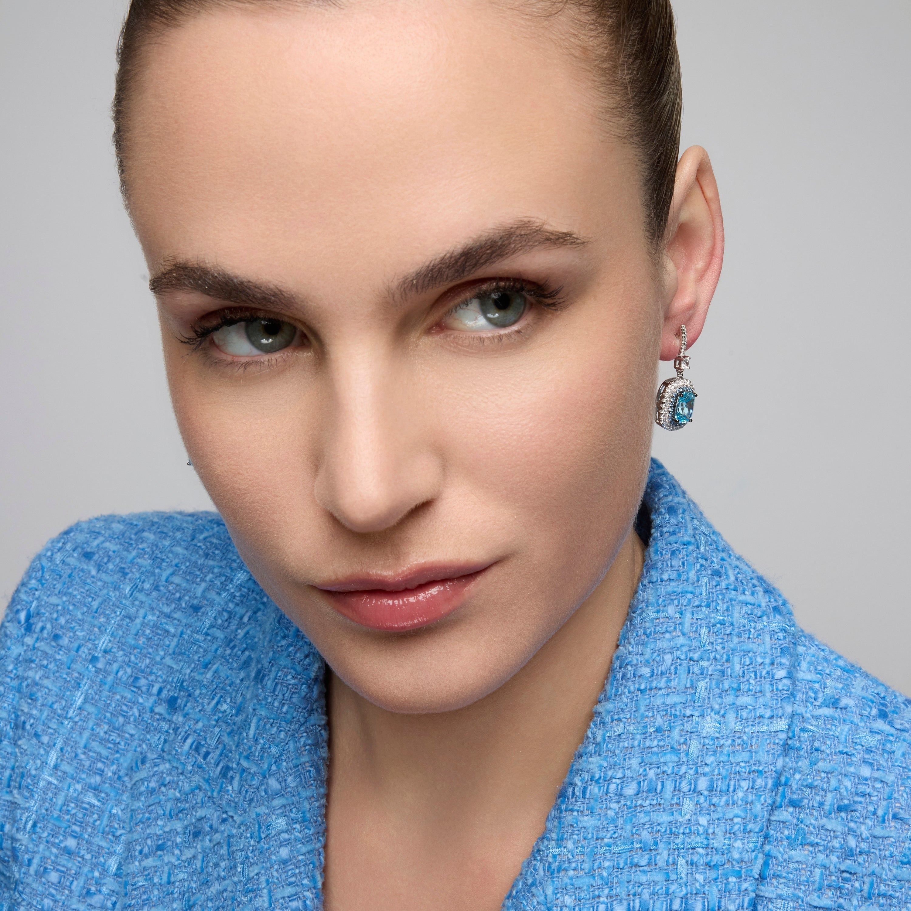 925 Sterling Silver and Aquamarine Zirconia Earrings with Rhodium Finish - Liwi