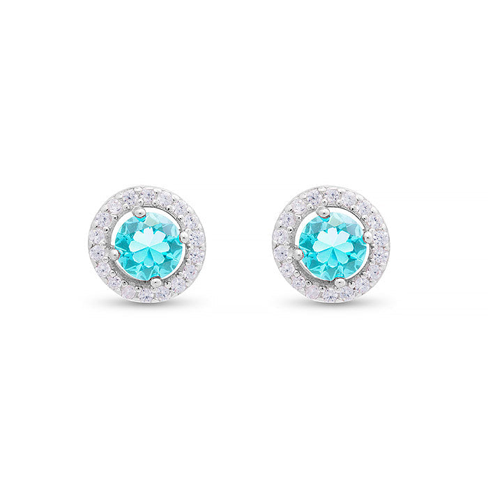 925 Sterling Silver Earrings with Aquamarine Zirconia, Rhodium Finish - Gema De Leyenda
