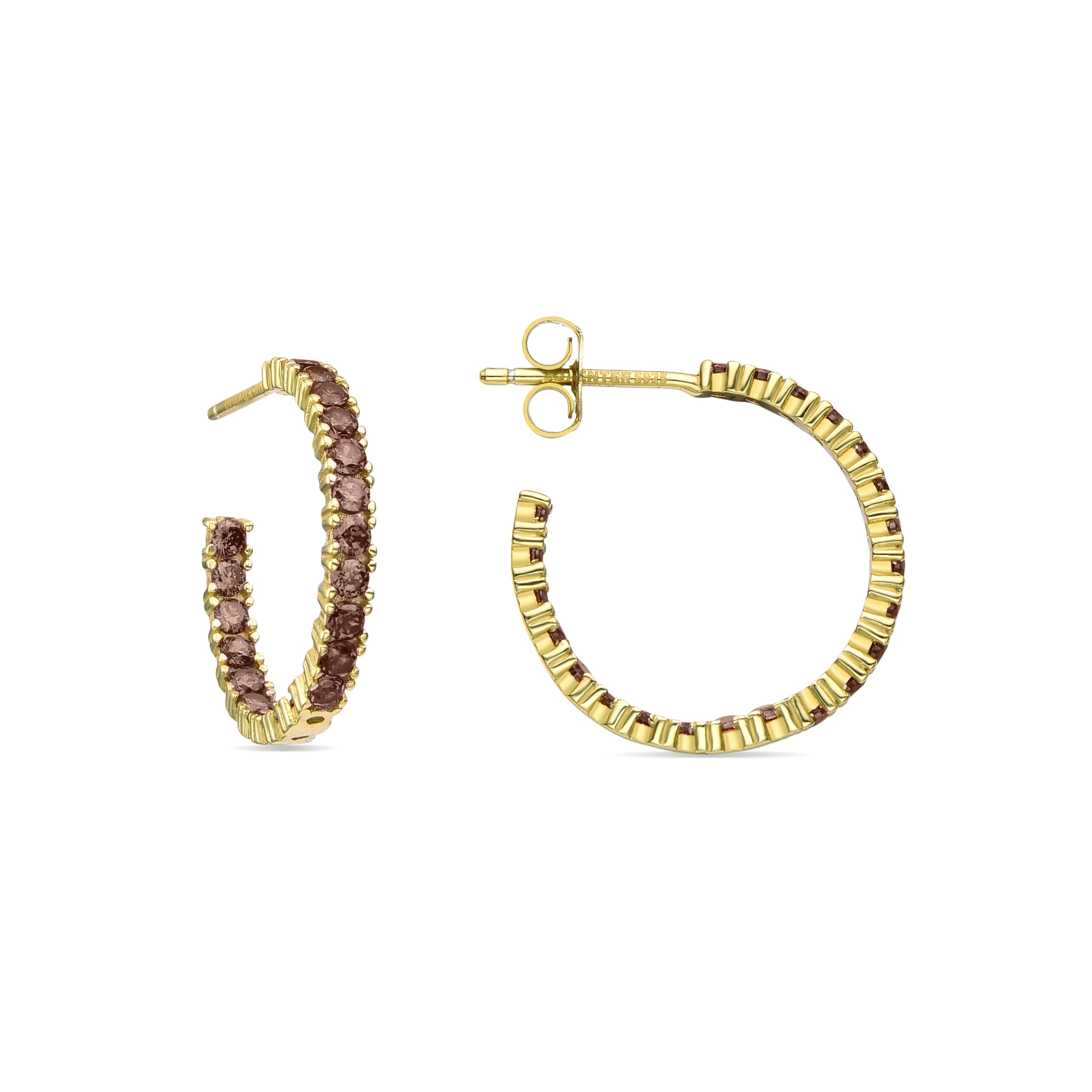 Pendientes de Plata de Ley 925 con Circonita Marrón acabados en oro amarillo 18K - Iotha