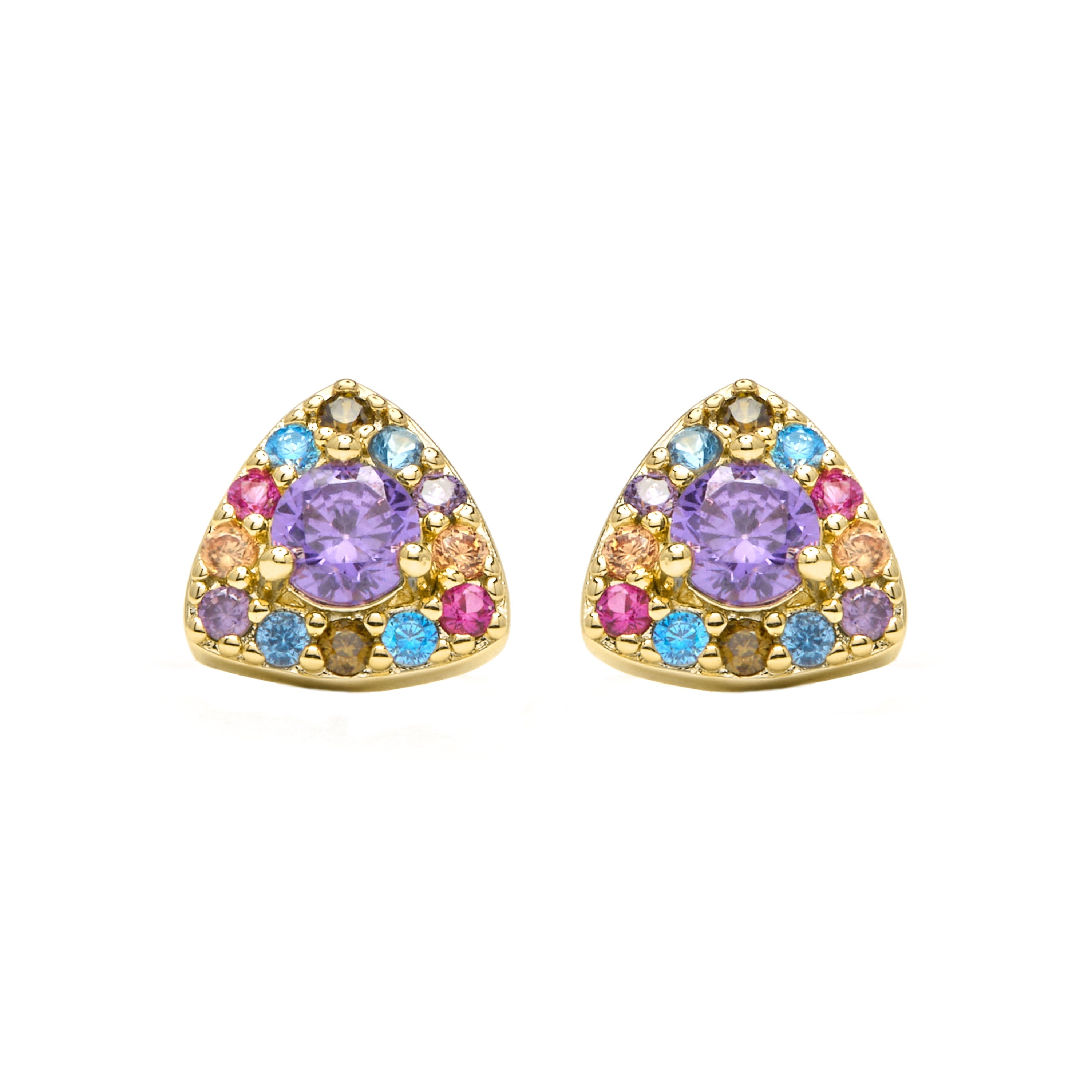 925 Sterling Silver Multicolor Cubic Zirconia Earrings with 18k Yellow Gold Finish - Aldra