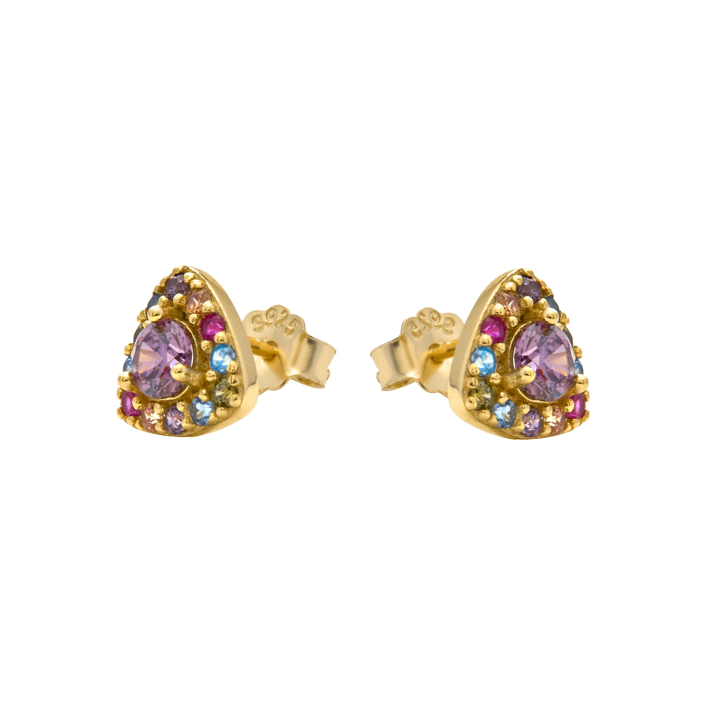 Pendientes de Plata de Ley 925 y Circonita Multicolor acabado en oro amarillo 18k - Aldra