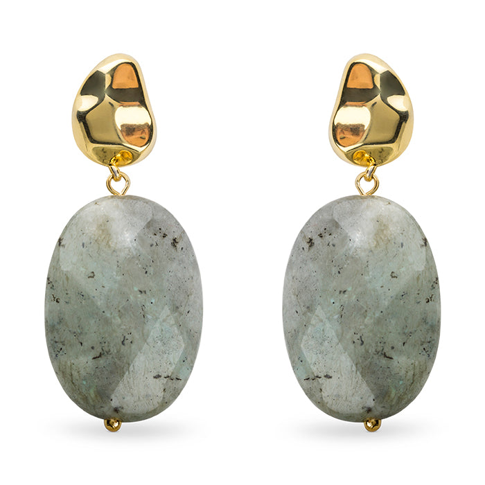Pendientes de Plata de Ley 925 con Labradorita acabados en oro amarillo 18K - Pane