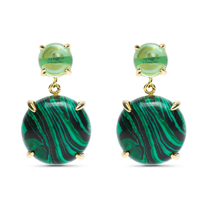 Pendientes de Plata de Ley 925 con Malaquita acabados en oro amarillo 18K - Ornei