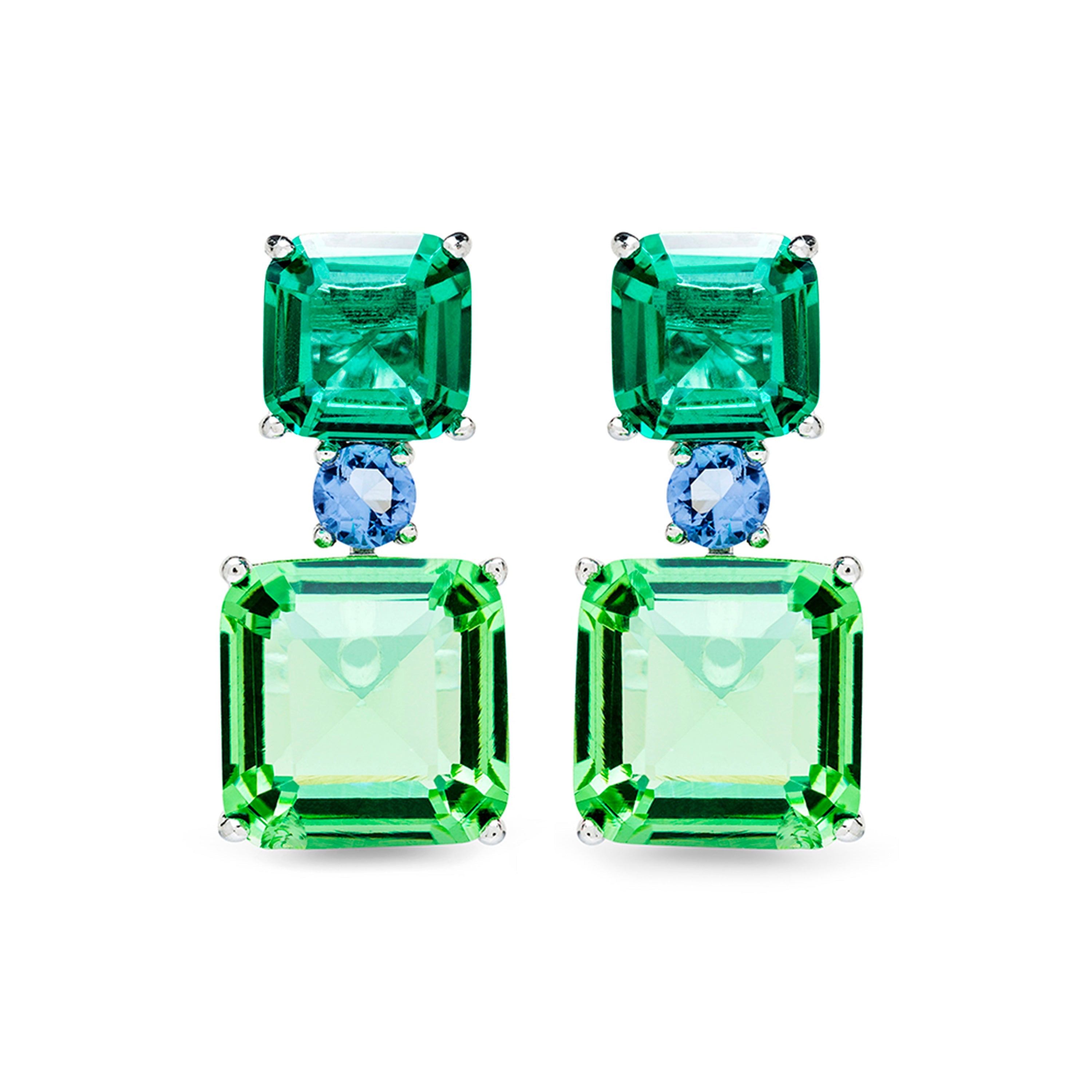 Pendientes de Plata de Ley 925 con Cuarzo Hidrotermal Verde y Azul acabados en rodio - Losde